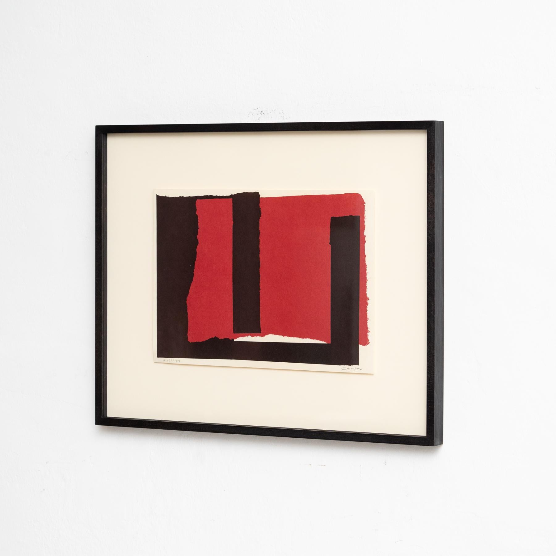 Spanish Rafael Canogar Abstract Red and Black Framed Lithography on Paper, 1999 For Sale