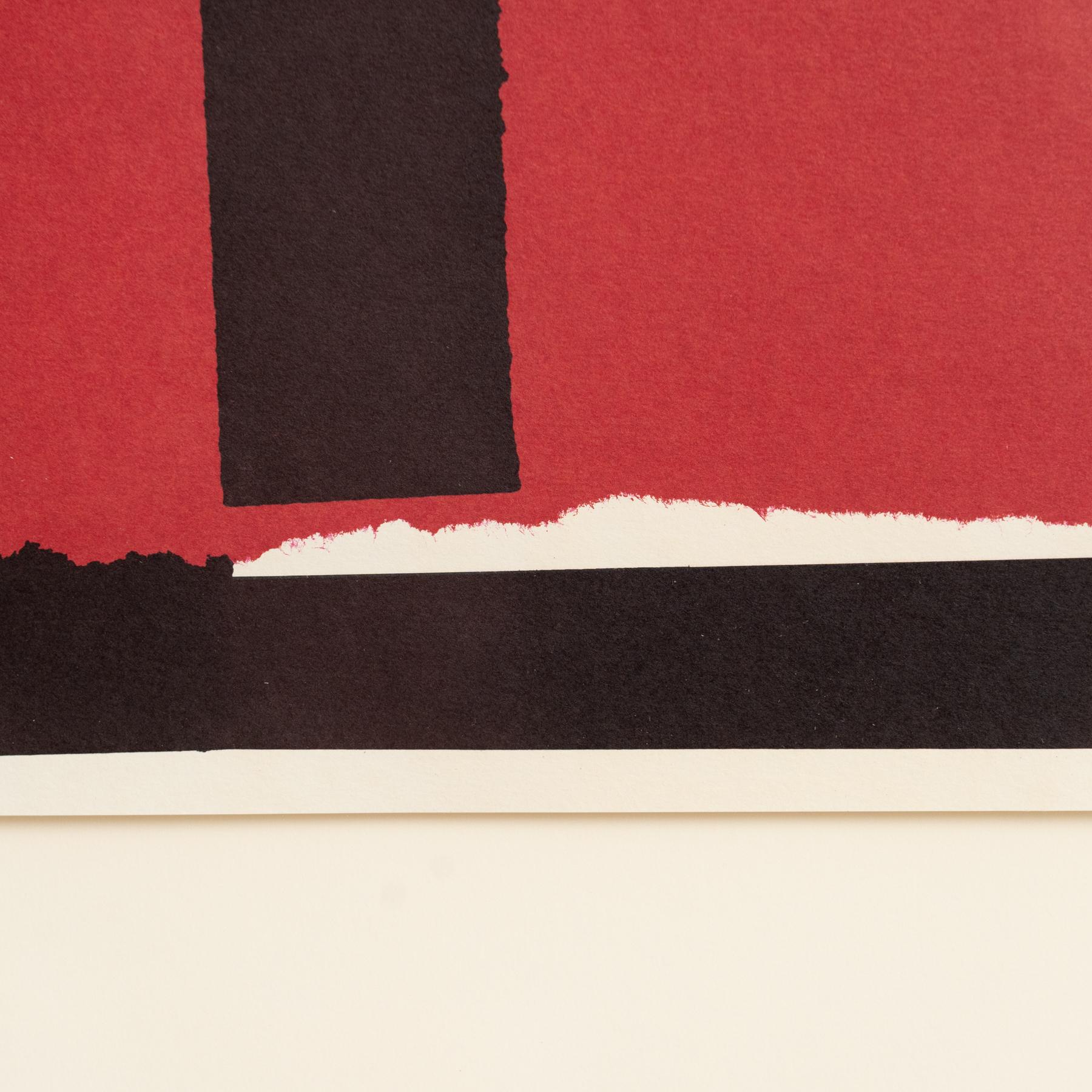 Rafael Canogar Abstract Red and Black Framed Lithography on Paper, 1999 For Sale 1
