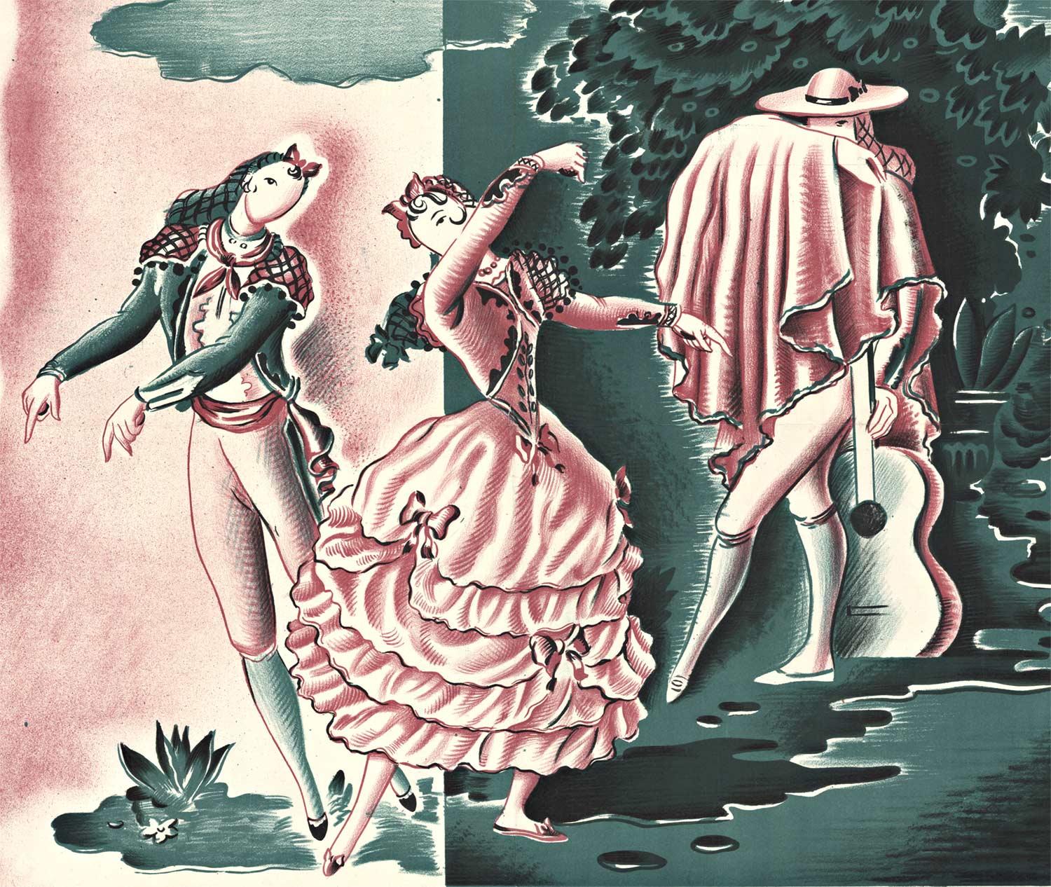 Original Paco Reyes Presenta Su Ballet Teatro con y Gloria Libran, Vintage-Poster (Beige), Figurative Print, von Rafael Caseres