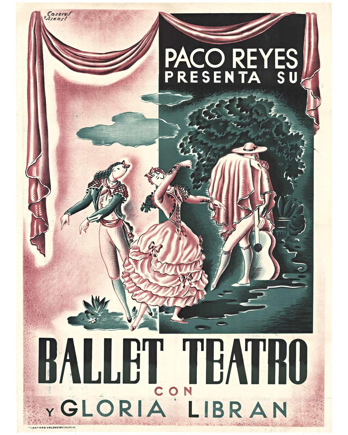 Rafael Caseres Figurative Print - Original Paco Reyes Presenta Su Ballet Teatro con y Gloria Libran vintage poster