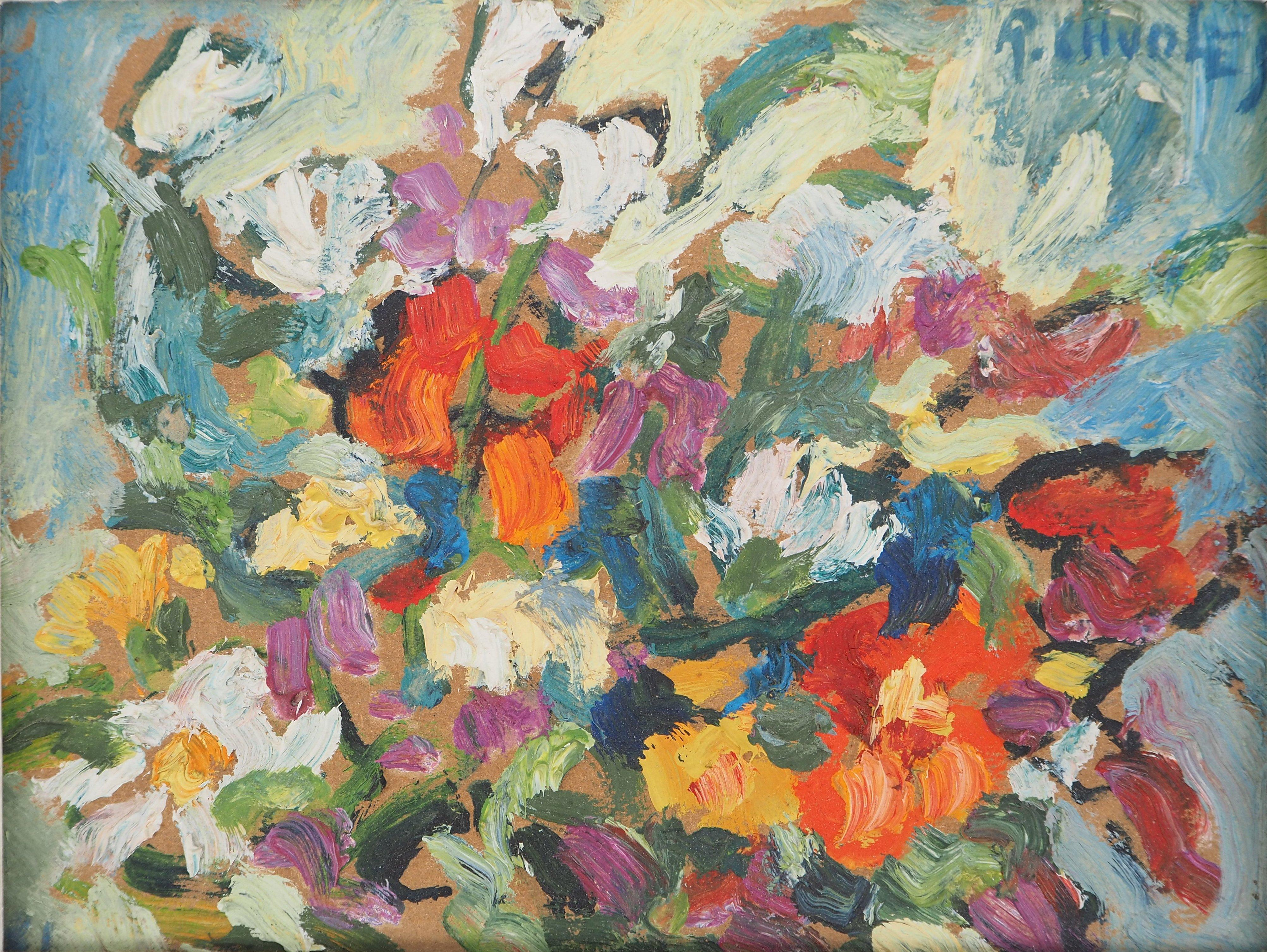 Blumenstrauß – Original-Ölgemälde, handsigniert und gerahmt (Symbolismus), Painting, von Rafael CHWOLES