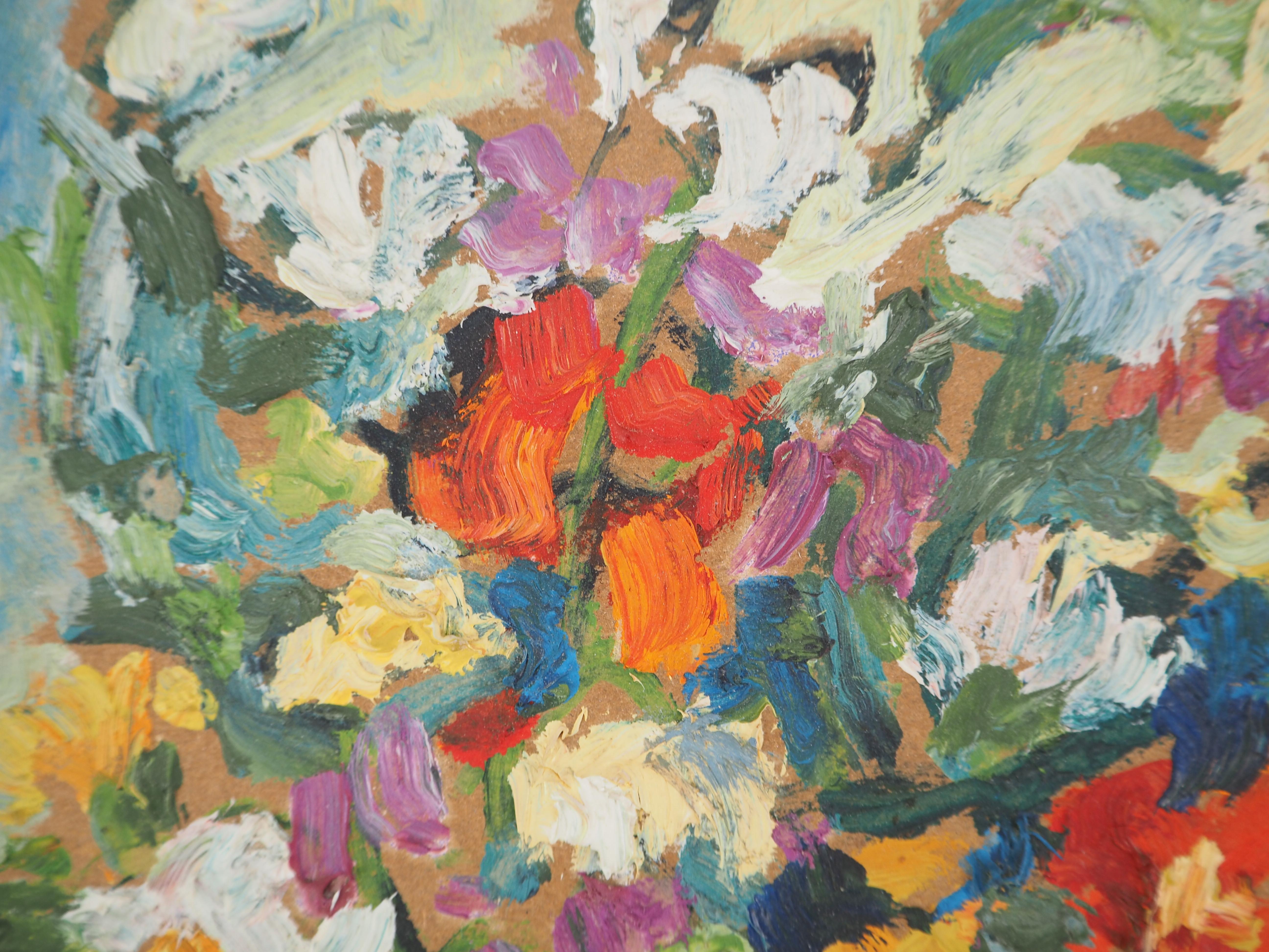 Blumenstrauß – Original-Ölgemälde, handsigniert und gerahmt (Braun), Landscape Painting, von Rafael CHWOLES