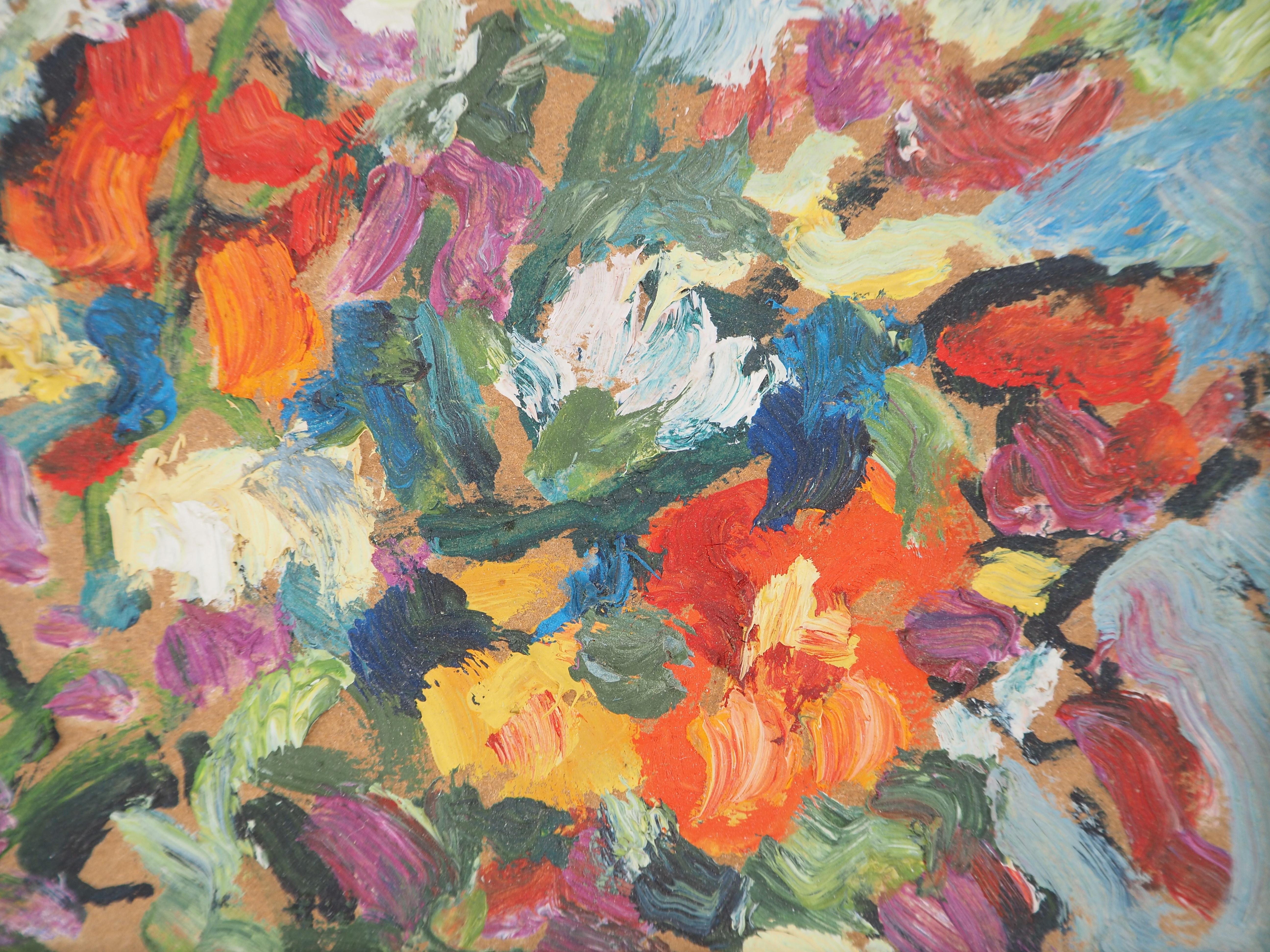 Rafael CHWOLES (genannt Rafaelis CHWOLESAS, 1913-2002)
Blumenstrauß, 1979

Original Öl auf Platte
Signiert in der oberen rechten Ecke
Signiert, datiert und betitelt auf der Rückseite 
Auf Tafel 14,5 x 18,5 cm (ca. 6 x 7 Zoll)
Präsentiert in einem