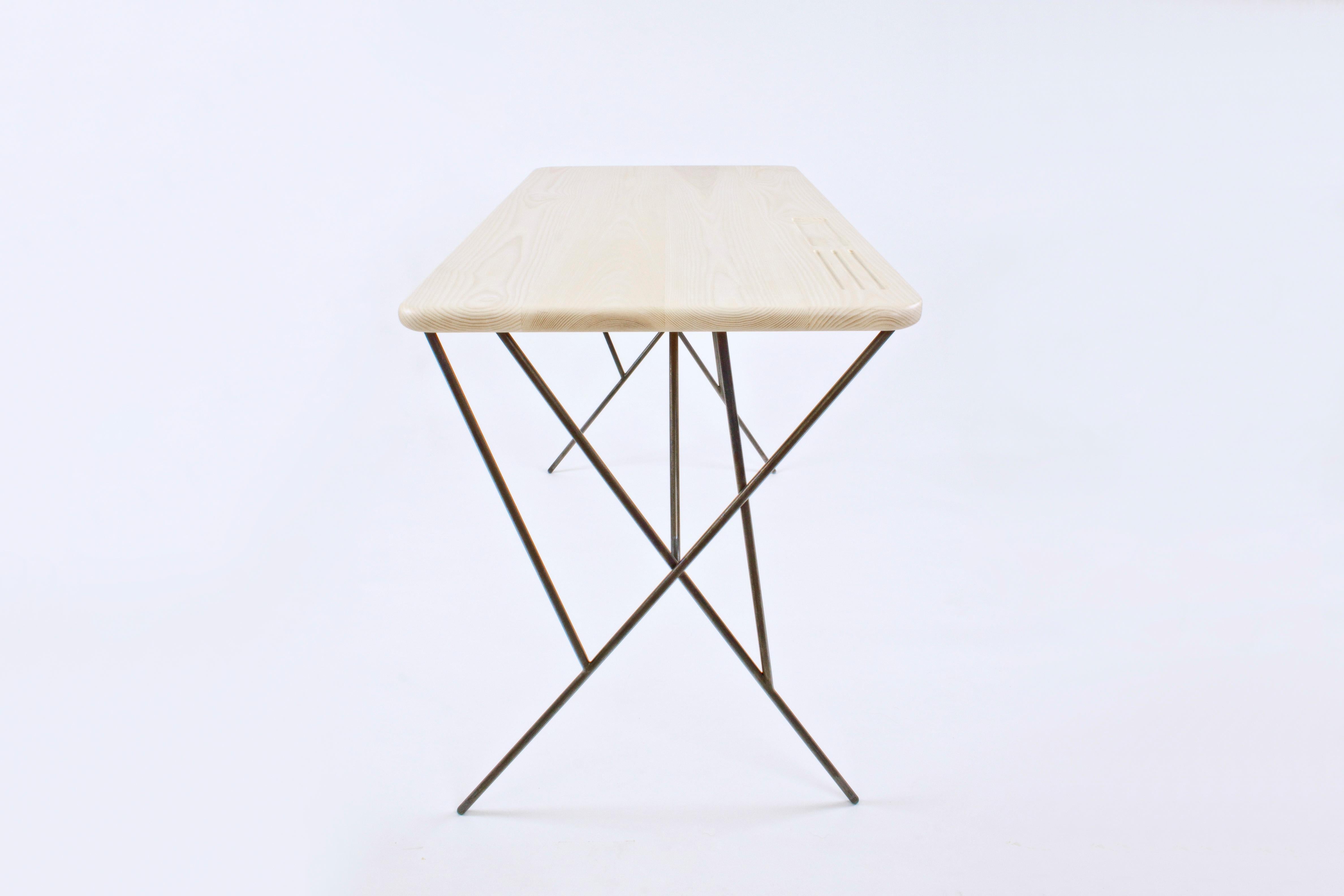 Steel Rafael Contemporary Desk in Wood and Metal by Nadine Hajjar For Sale