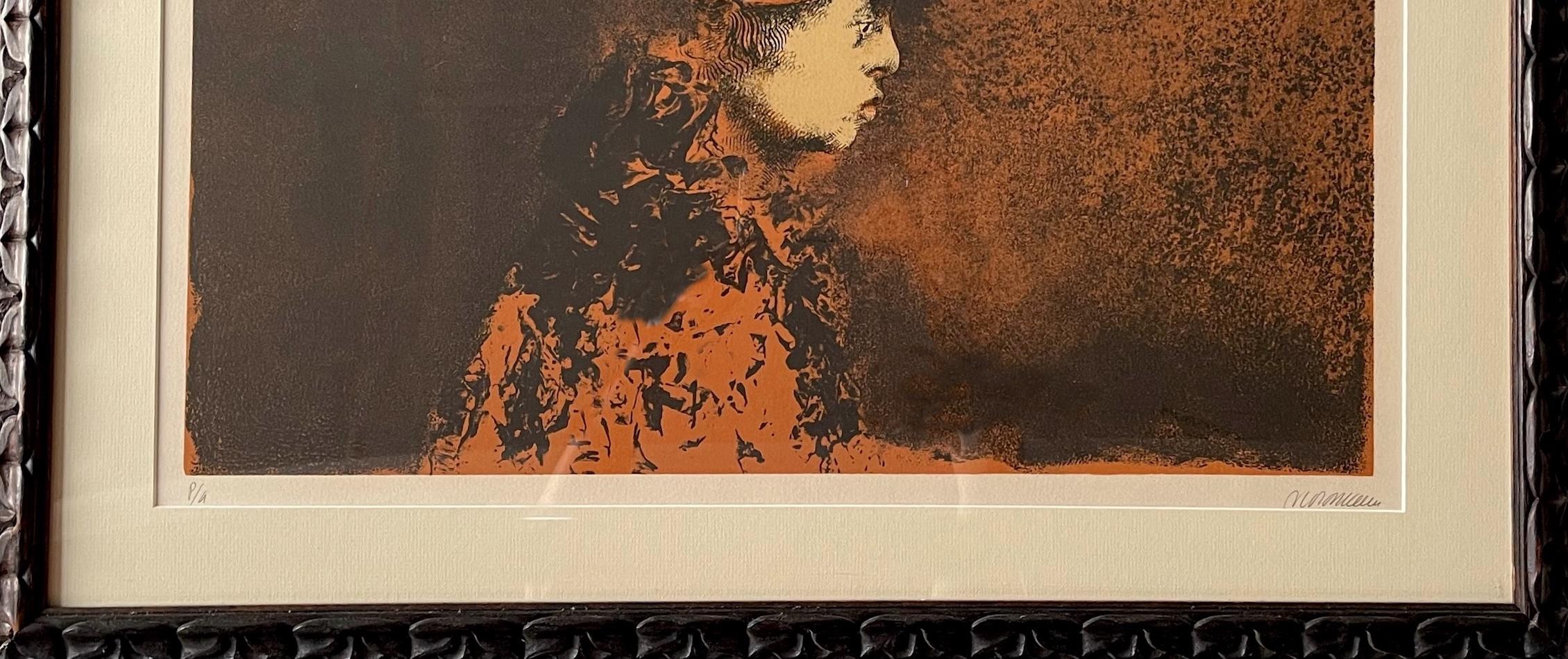 Niño Payaso es una litografía en piedra original dibujada a mano por el artista mexicano Rafael Coronel. Niño Payaso se imprimió color a color sobre papel de archivo utilizando técnicas tradicionales de litografía manual en París, hacia 1973, a