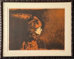 Niño Payaso, Litografía original en piedra Retrato de niño payaso mexicano, óxido, negro