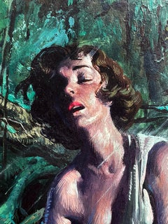 Sexy Woman in a Swamp  Storm - Pulp  Magazine,  Hispanic Artist, Mid Century