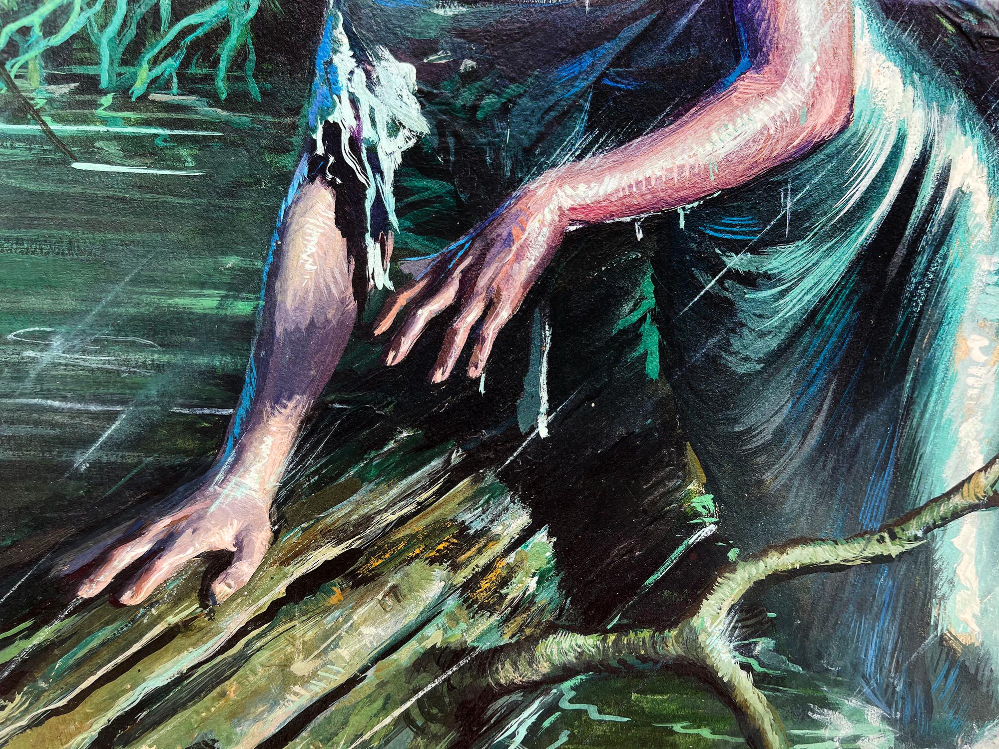 Sexy Woman in a Swamp (Femme sexy dans une grotte)  Storm - Pulp  Magazine,  Artiste hispanique, milieu du siècle dernier - Académique Painting par Rafael DeSoto