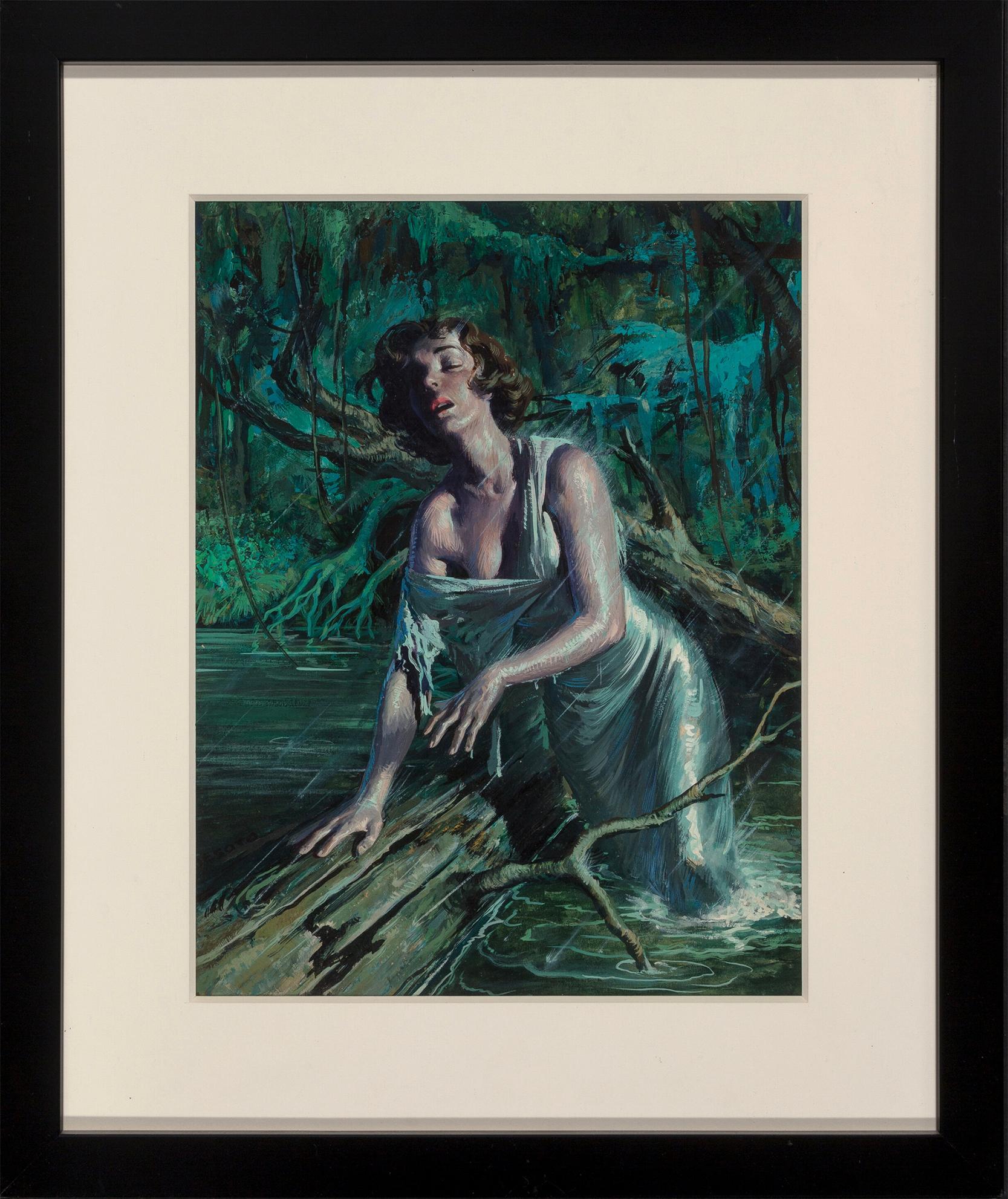 Sexy Woman in a Swamp (Femme sexy dans une grotte)  Storm - Pulp  Magazine,  Artiste hispanique, milieu du siècle dernier en vente 1