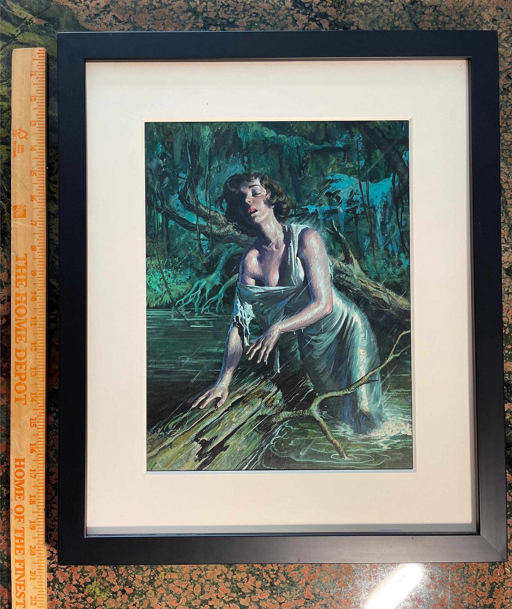 Sexy Woman in a Swamp  Storm - Pulp  Magazine,  Hispanic Artist, Mid Century  For Sale 1