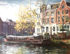 Vintage Amsterdam oil on canvas painting