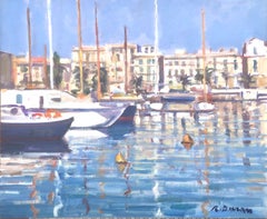 Vintage Andraitx Mallorca Spain oil painting spanish mediterranean seascape