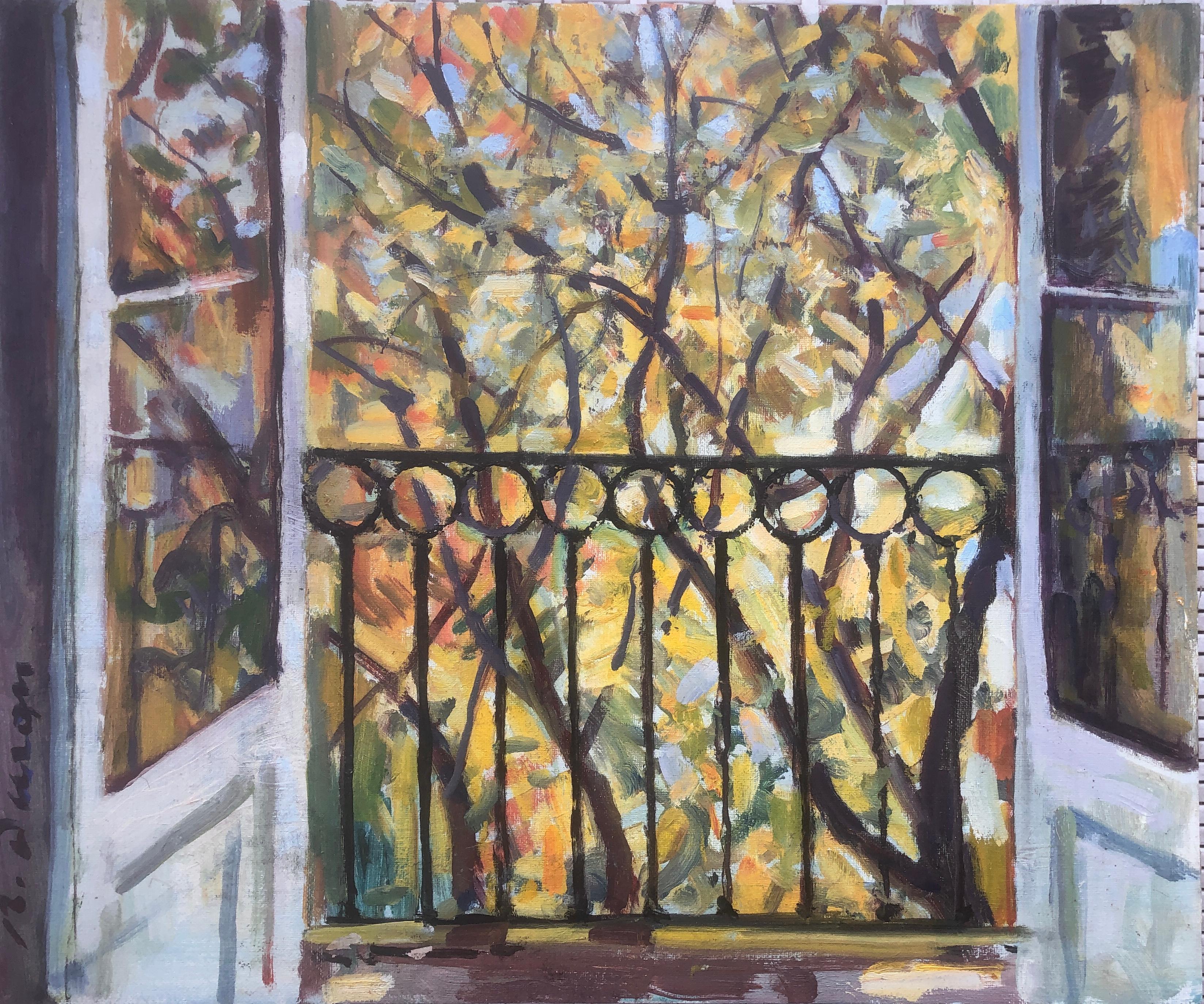 Balcony and garden oil painting landscape Spain spanish