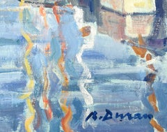 Barcelona Harbor Marina Scene with Boats, Mediterranean Impressionist Oil Paint