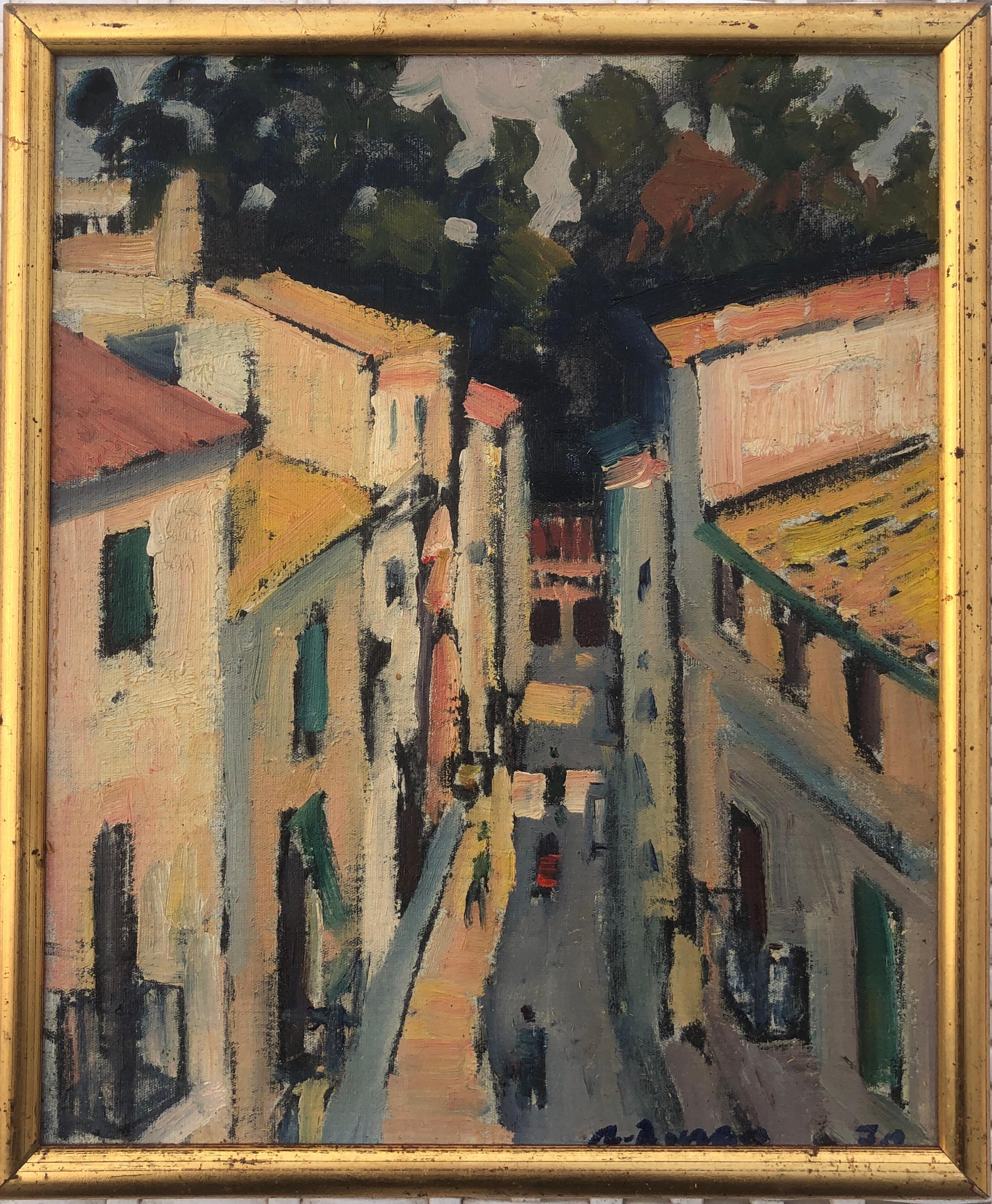 Barcelona Spain oil painting landscape urbanscape - Painting by Rafael Duran Benet