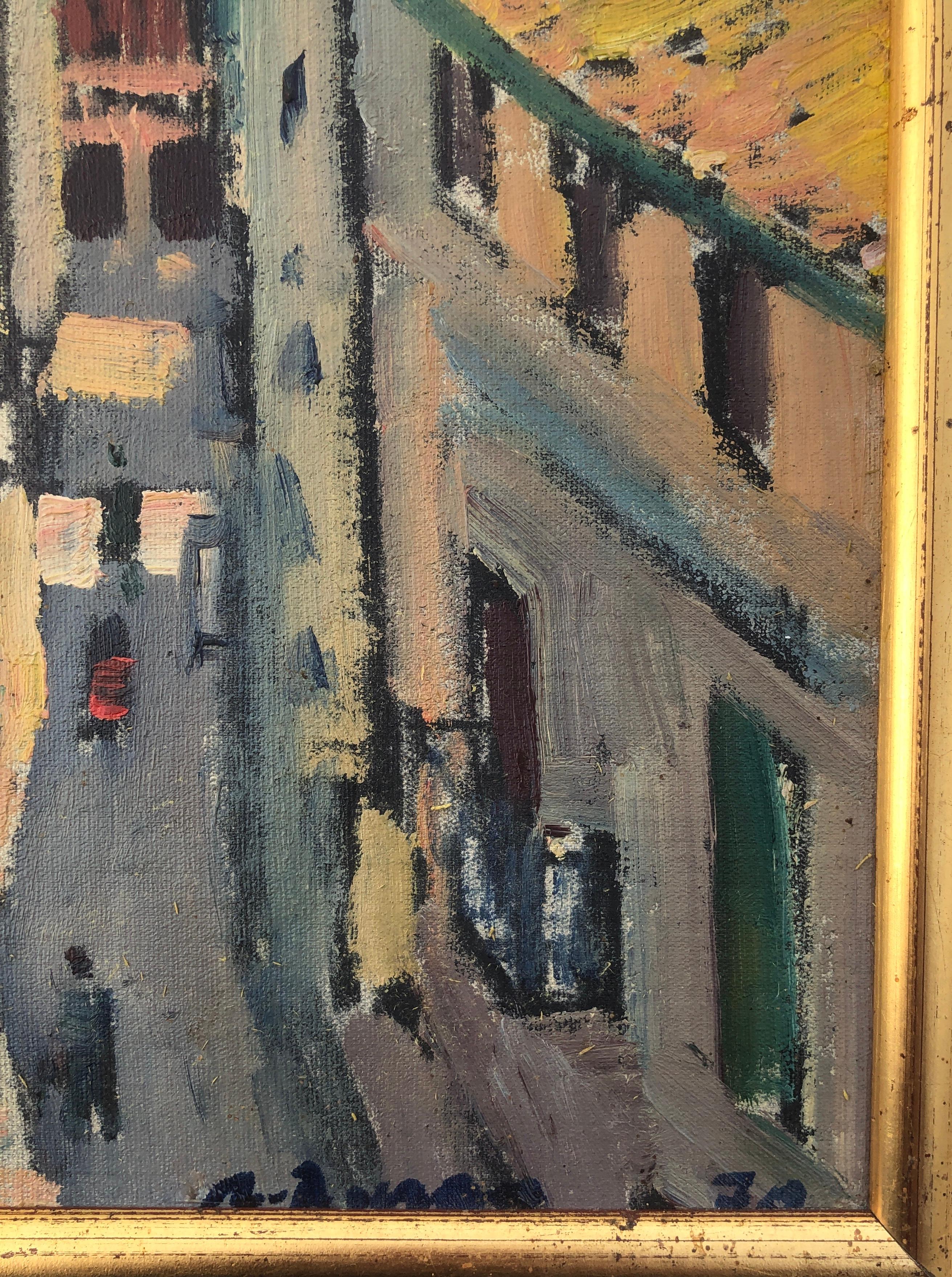 Barcelona Spain oil painting landscape urbanscape - Post-Impressionist Painting by Rafael Duran Benet