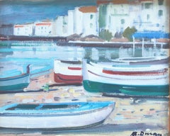 Boats in Cadaques Spain oil painting spanish seascape
