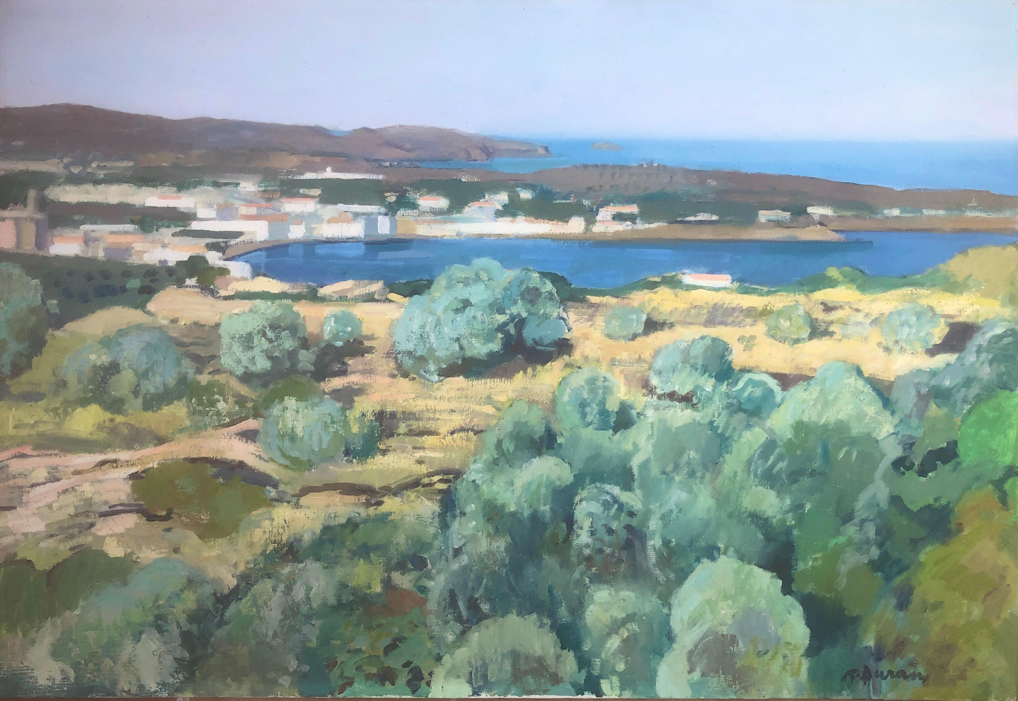 Landscape Painting Rafael Duran Benet - Cadaques huile sur toile peinture Espagne paysage marin espagnol