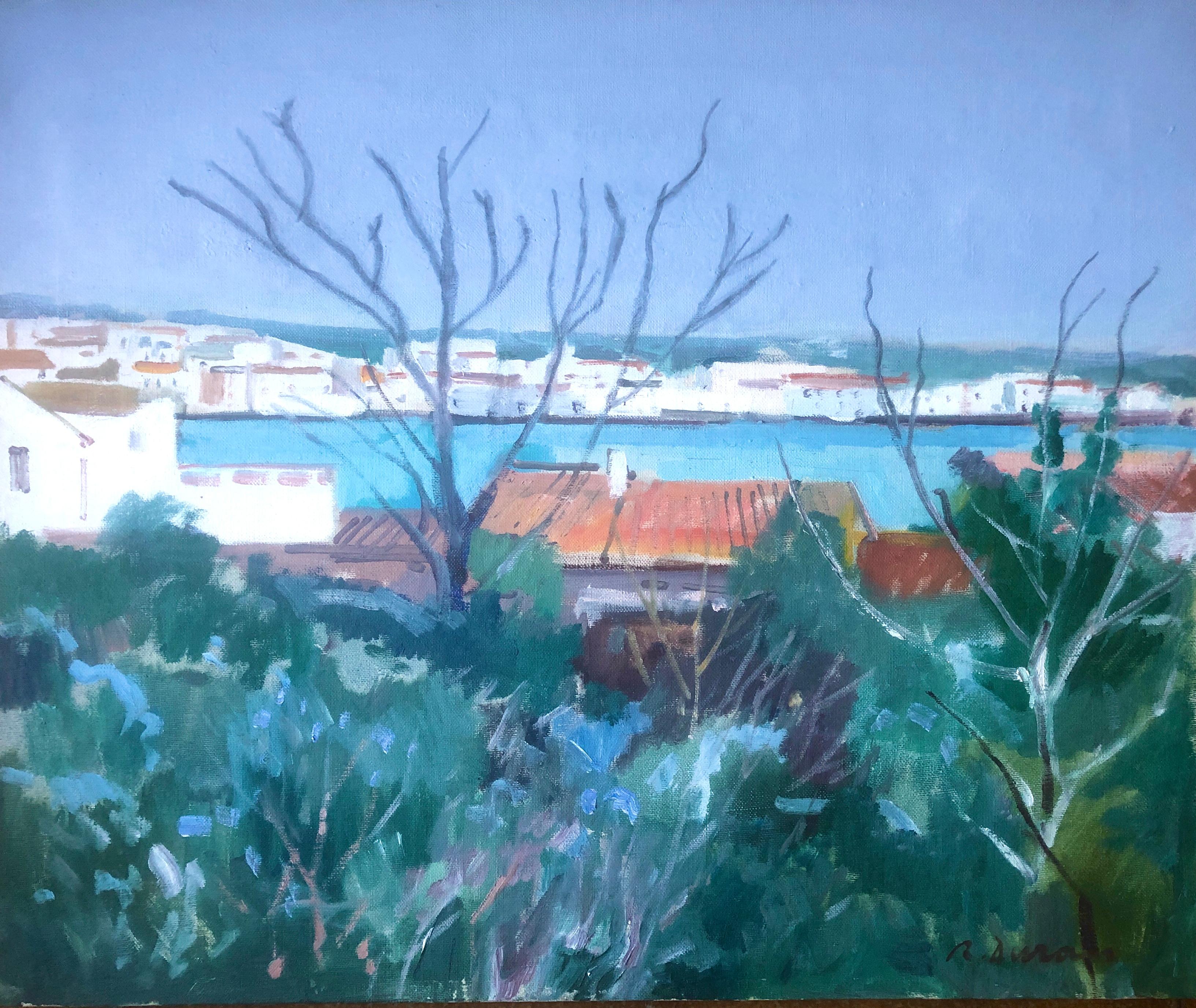 Landscape Painting Rafael Duran Benet - Cadaques huile sur toile peinture Espagne paysage marin espagnol