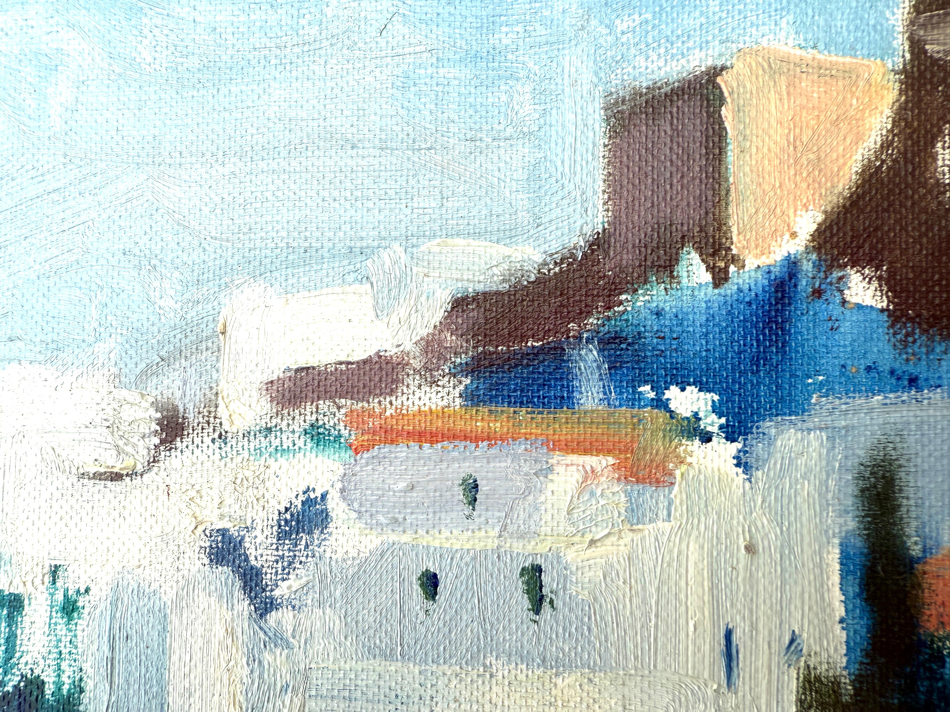 Peinture à l'huile espagnole espagnole, paysage européen Mediterranean - Bleu Landscape Painting par Rafael Duran Benet