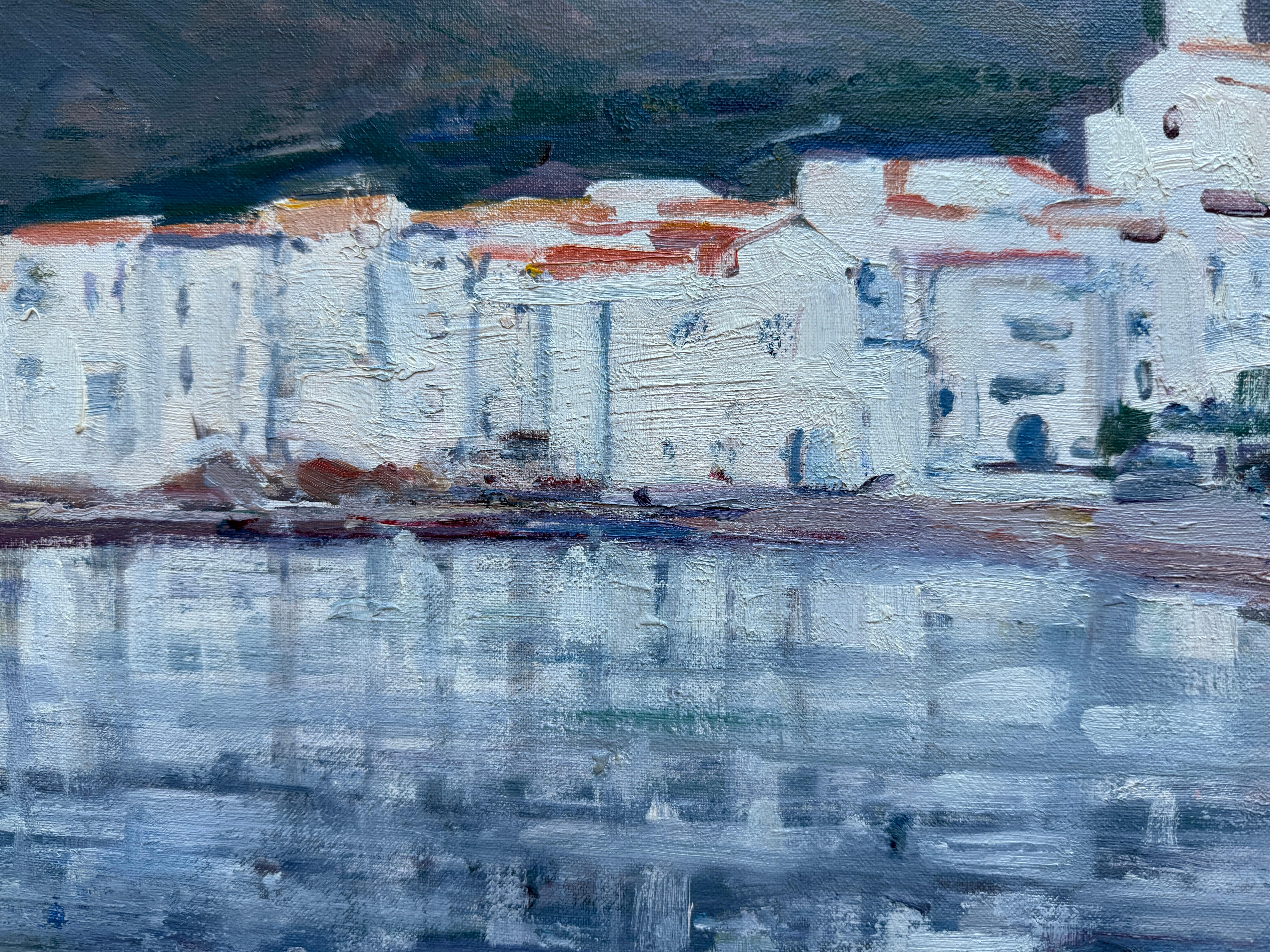 Cadaques peinture à l'huile paysage marin espagnol art méditerranéen - Bleu Landscape Painting par Rafael Duran Benet