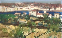 Vintage Cadaques Spain oil on canvas painting spanish seascape mediterranean