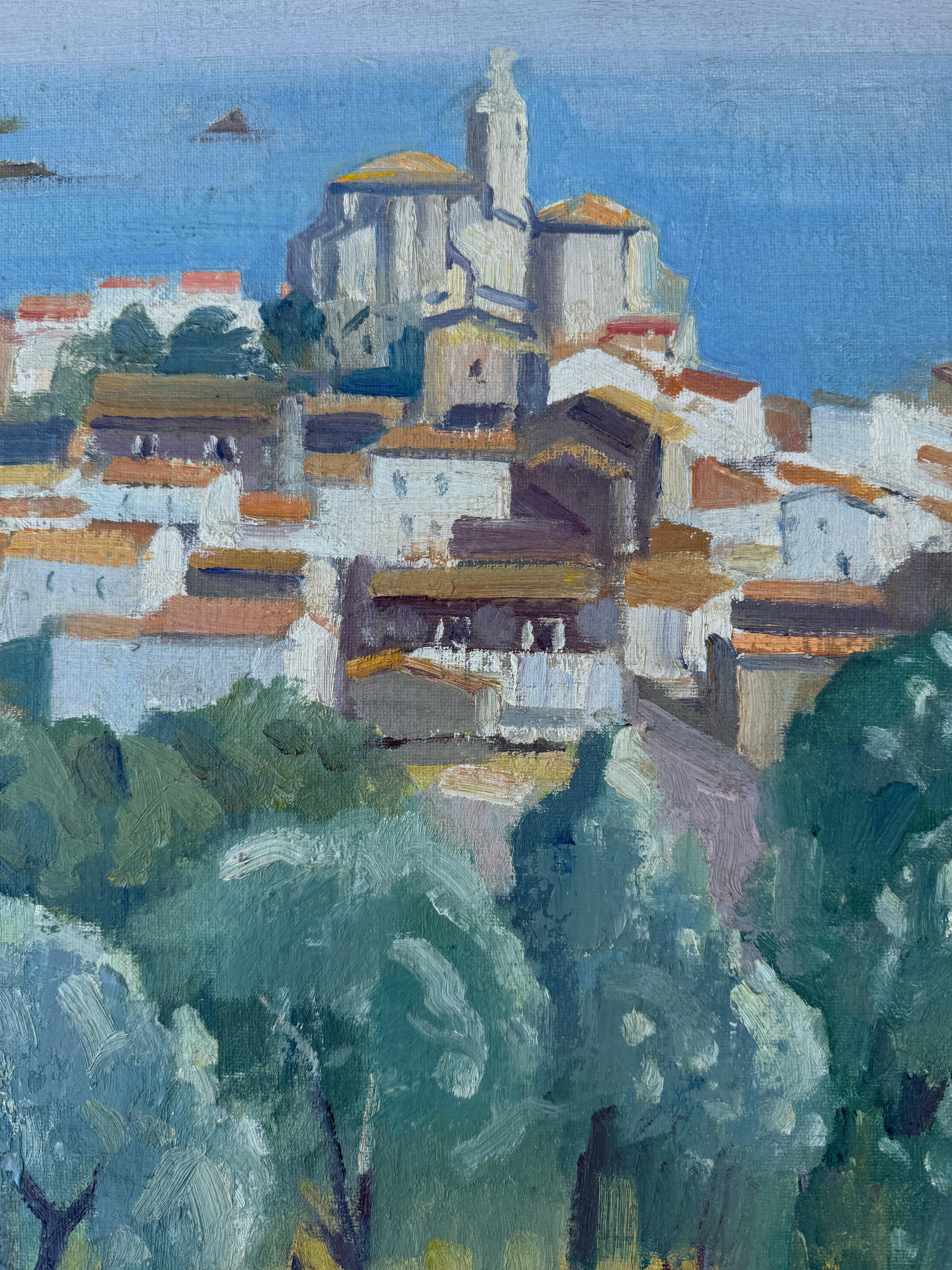 Cadaques Spagna pittura ad olio paesaggio marino arte mediterranea in vendita 2