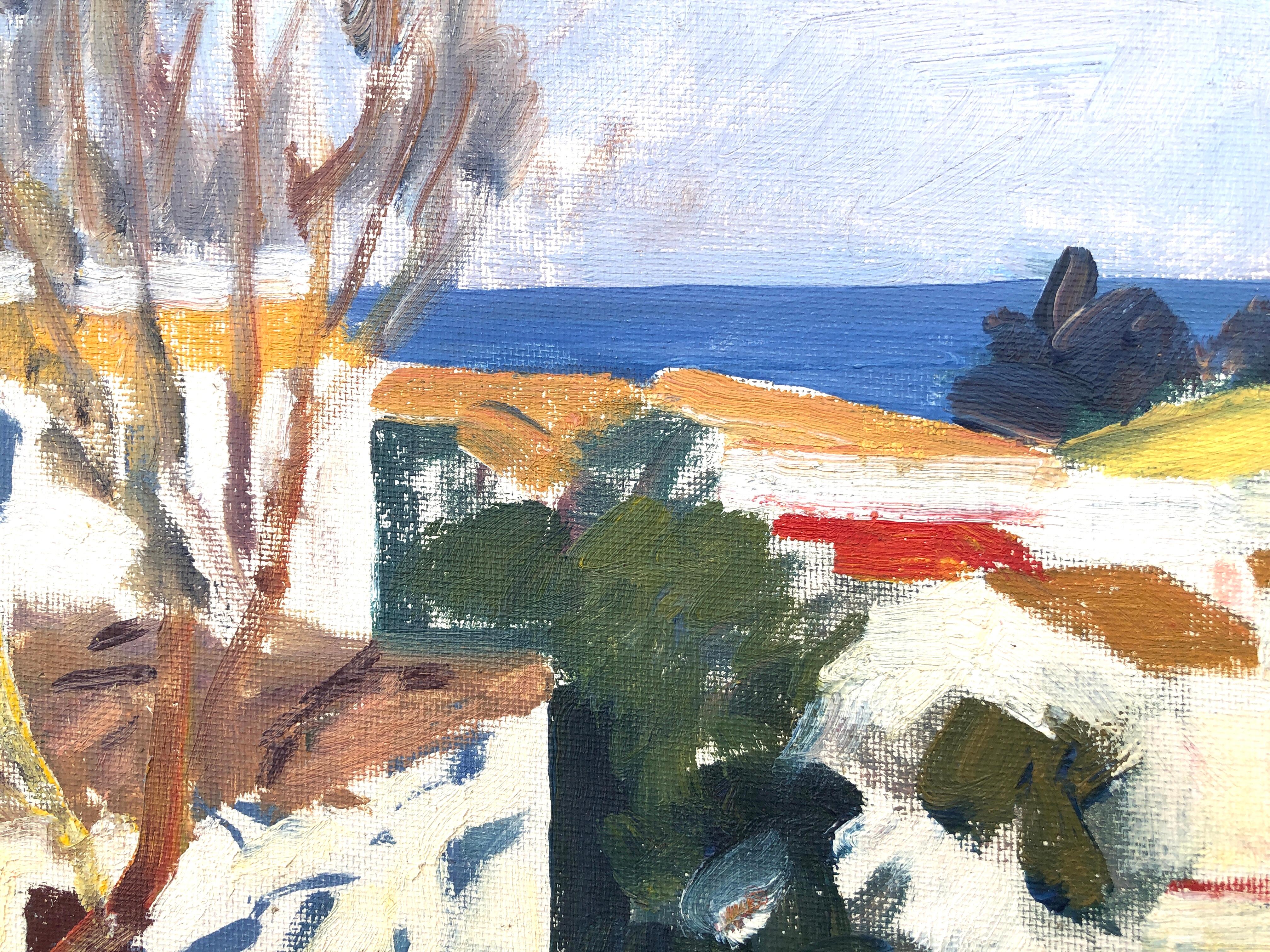 Cadaqués España pintura al óleo paisaje mediterráneo español - Landscape Painting Beige de Rafael Duran Benet