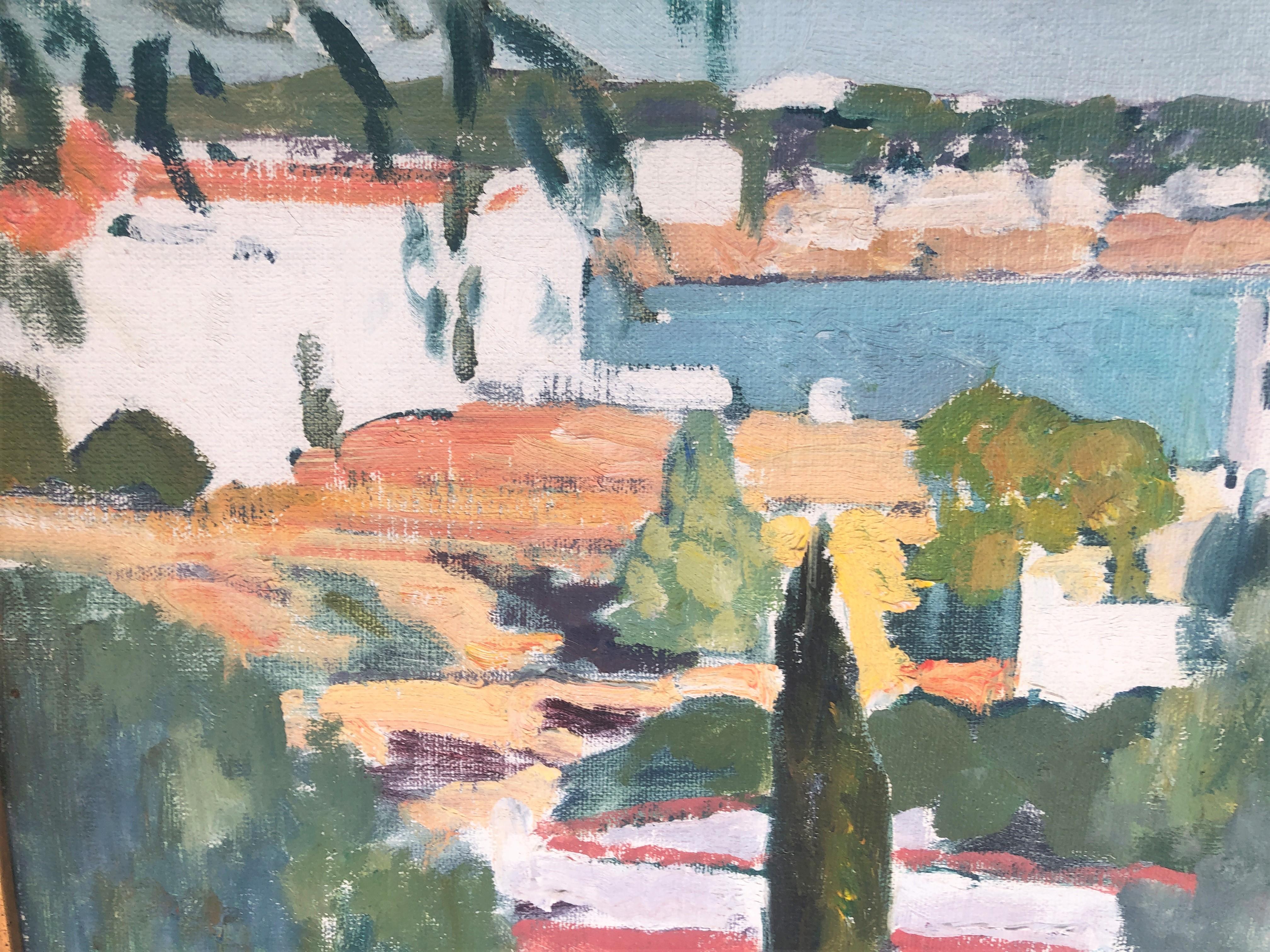 Cadaques view Spain original oil on canvas painting seascape - Post-Impressionist Painting by Rafael Duran Benet