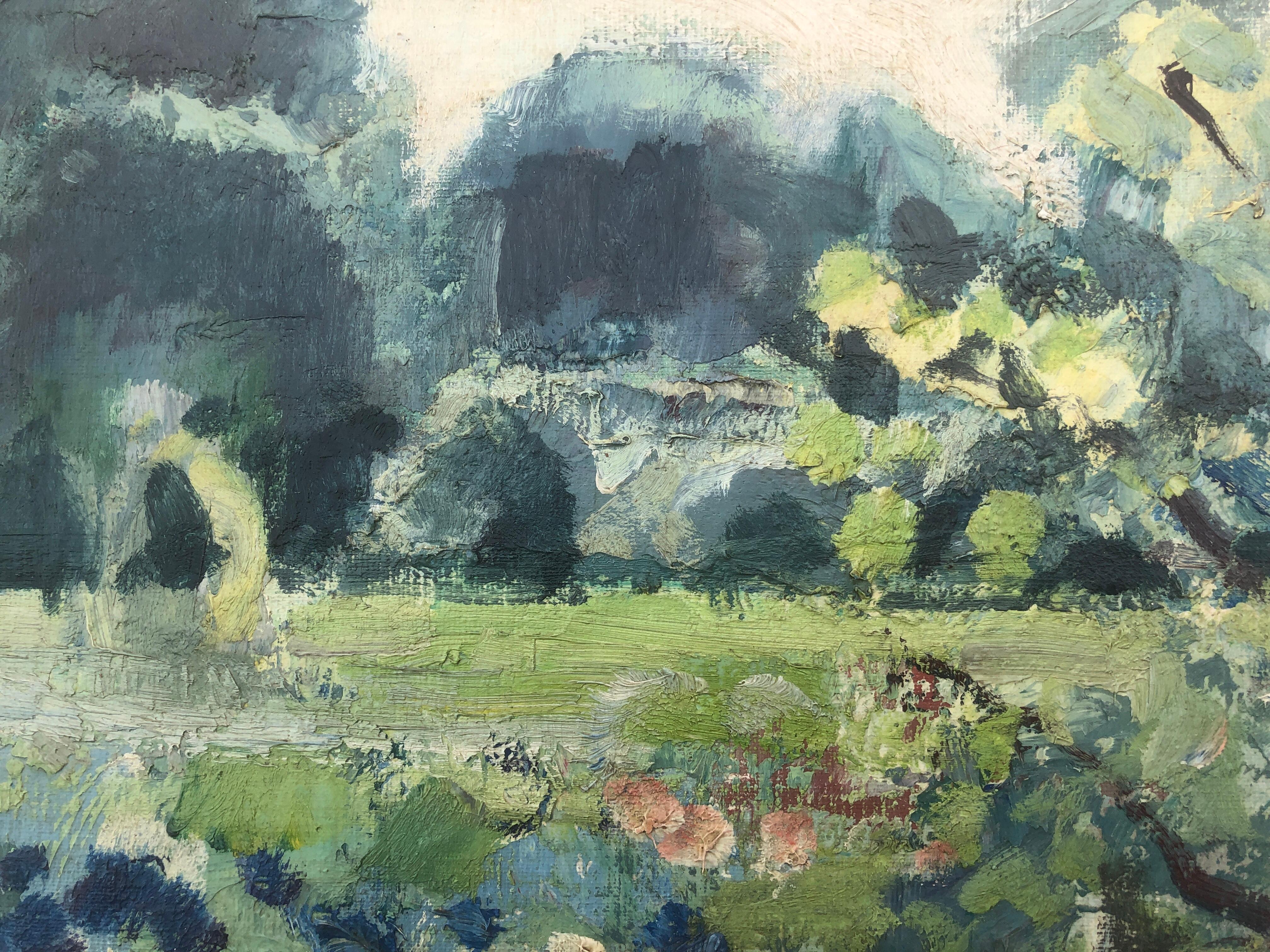 Claude Monet Garten Giverny Frankreich Ölgemälde Landschaft (Post-Impressionismus), Painting, von Rafael Duran Benet