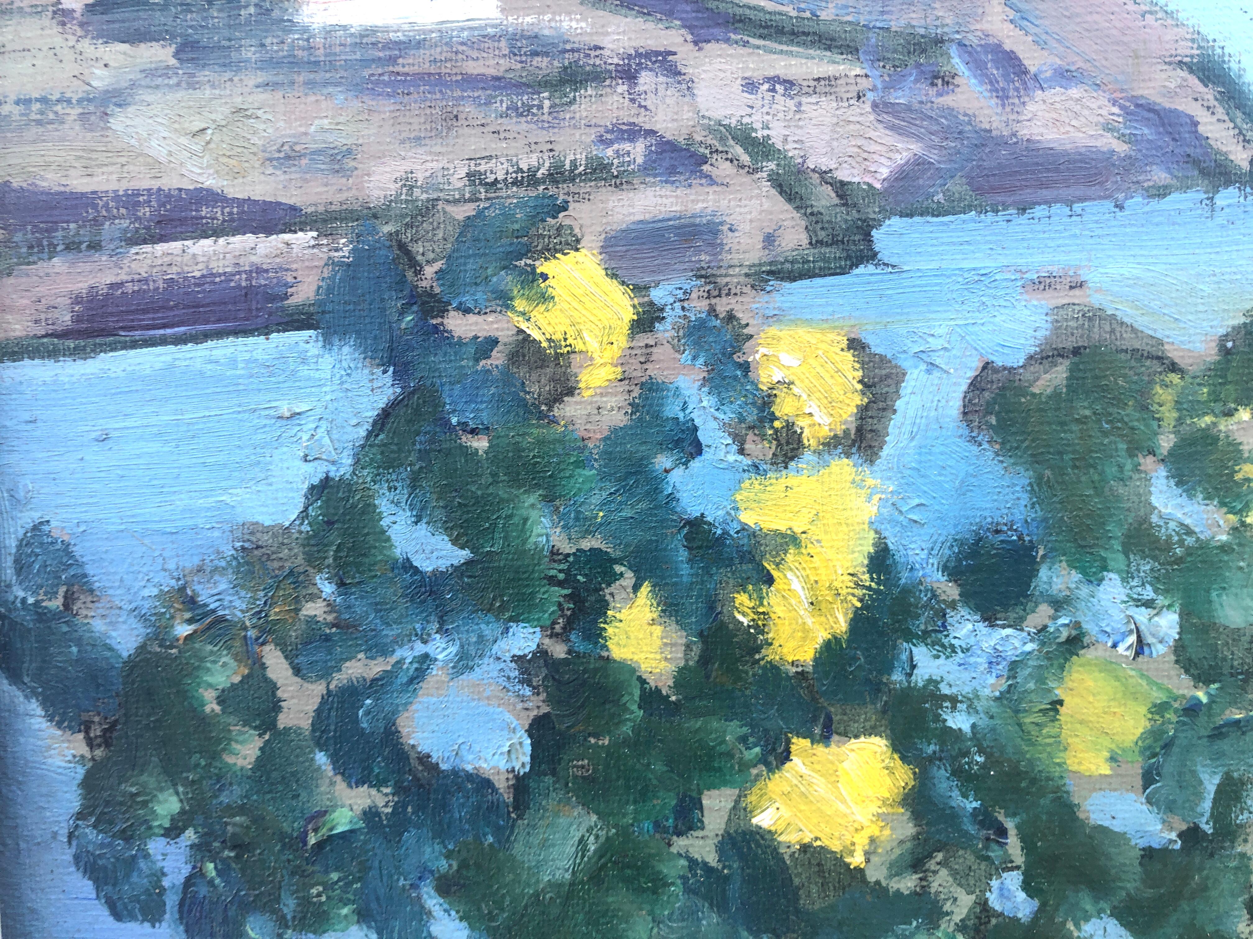A Costa Brava peinture à l'huile paysage marin espagnol art européen méditerranéen - Bleu Landscape Painting par Rafael Duran Benet