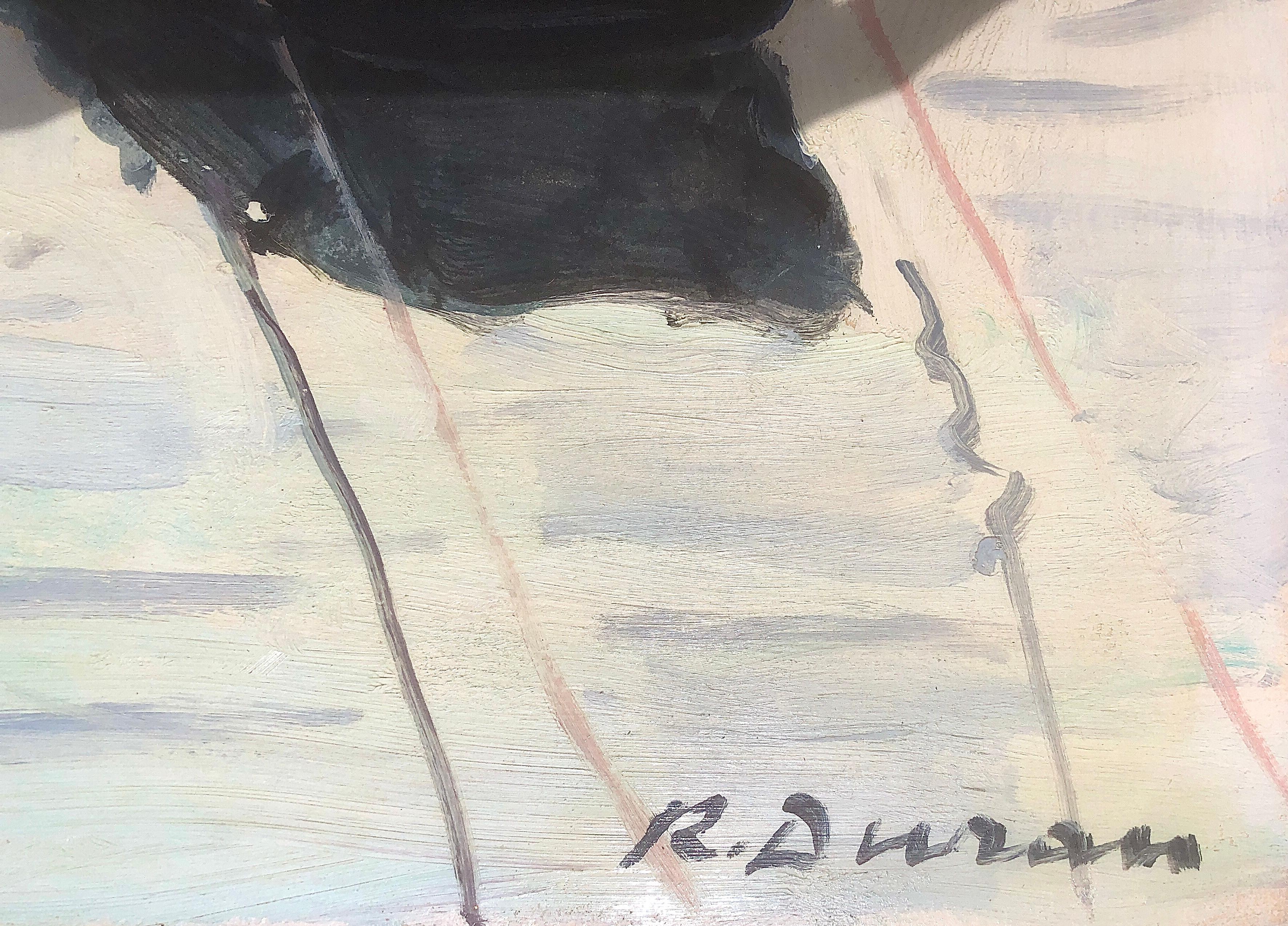 Peinture à l'huile sur toile - Paysage marin espagnol de pêcheurs - Paysage méditerranéen - Painting de Rafael Duran Benet
