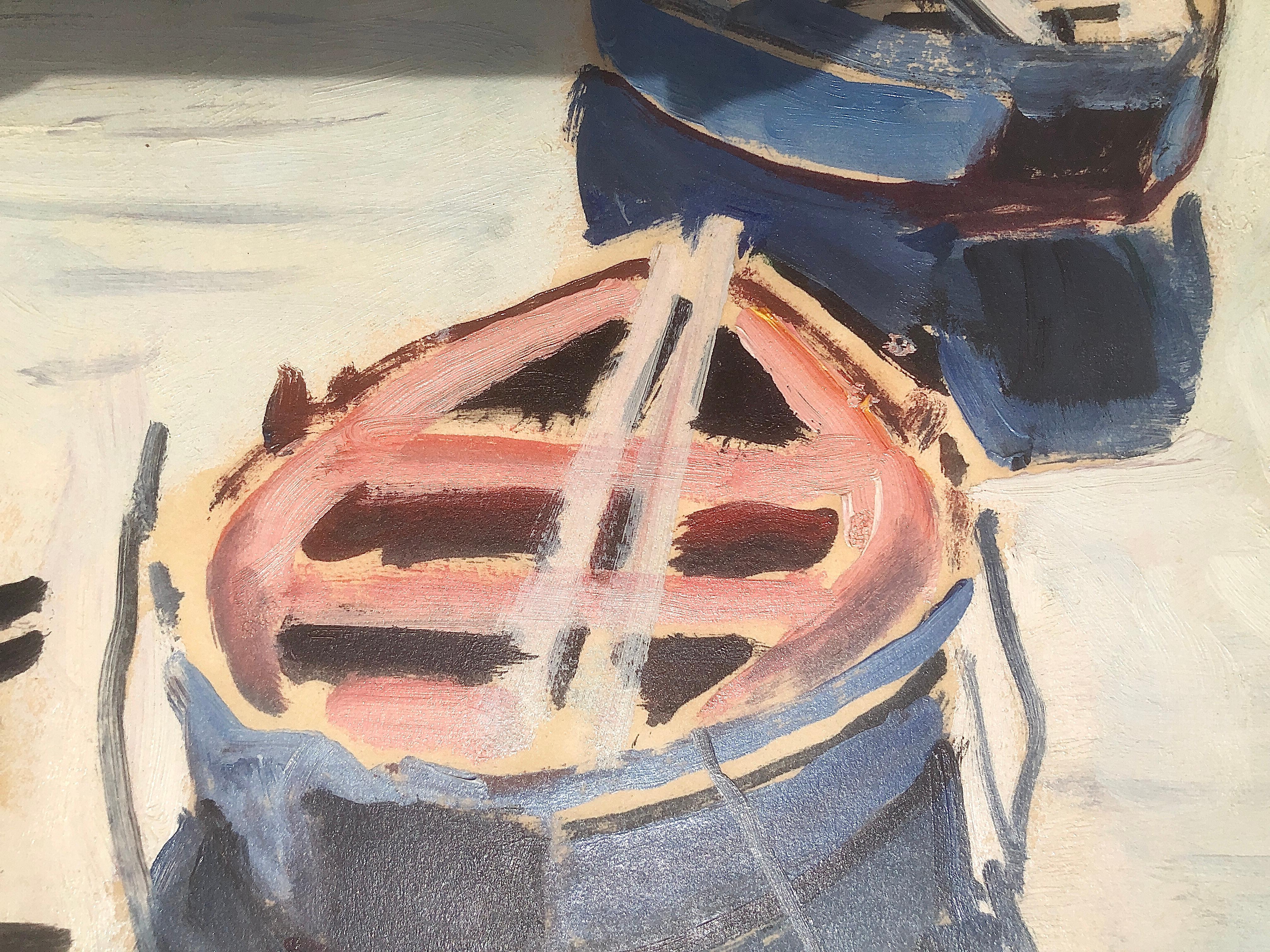 Peinture à l'huile sur toile - Paysage marin espagnol de pêcheurs - Paysage méditerranéen - Post-impressionnisme Painting par Rafael Duran Benet