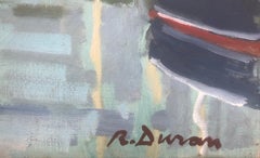 Spanish Seascape Fishing Port Oil Painting, 54x65 cm, Unsigned