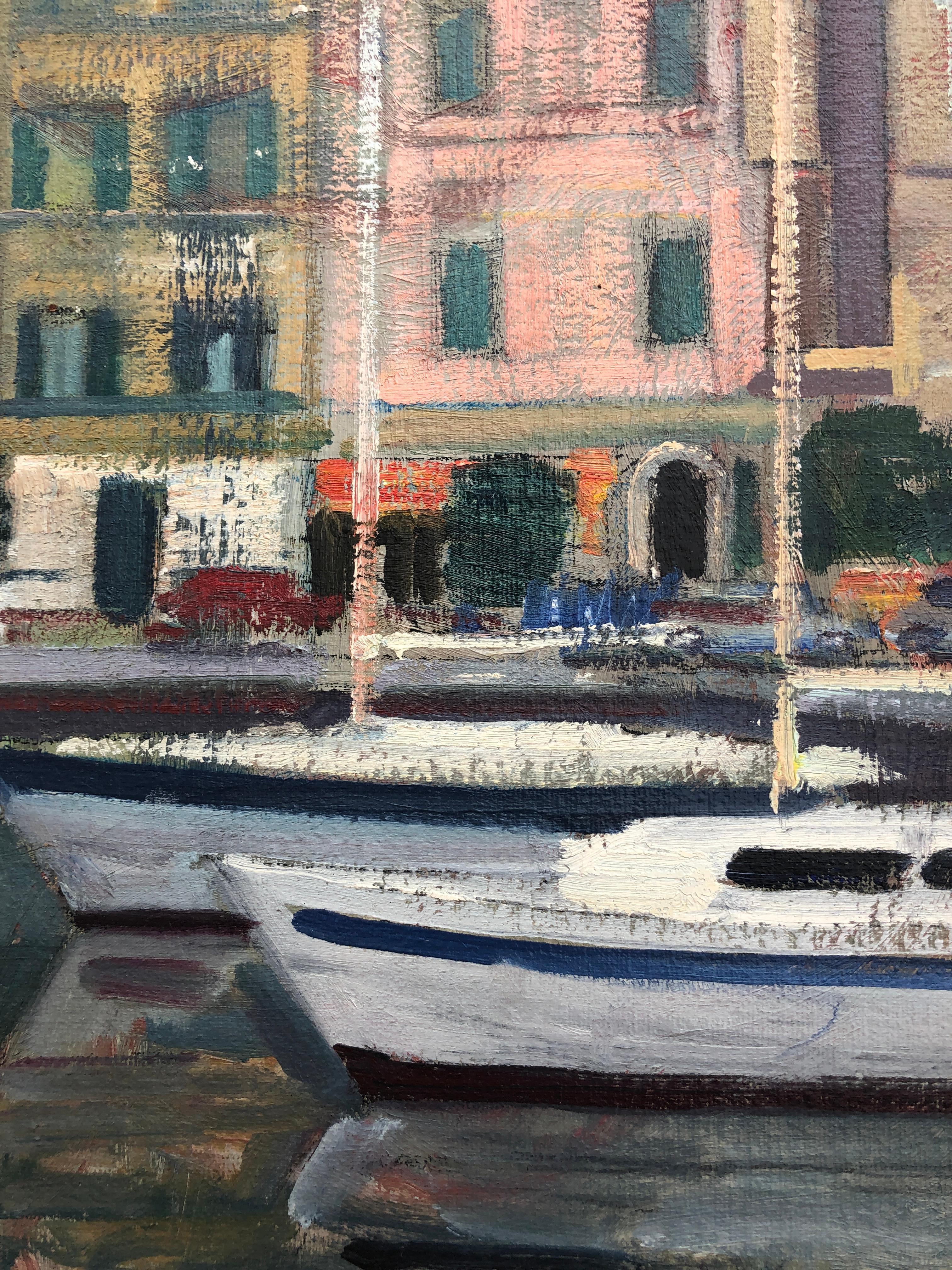 Italien Garda See Italien Ölgemälde europäische Kunst Meereslandschaft Stadtlandschaft im Angebot 2