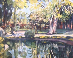 Garden landscape oil on canvas painting Spain Europe