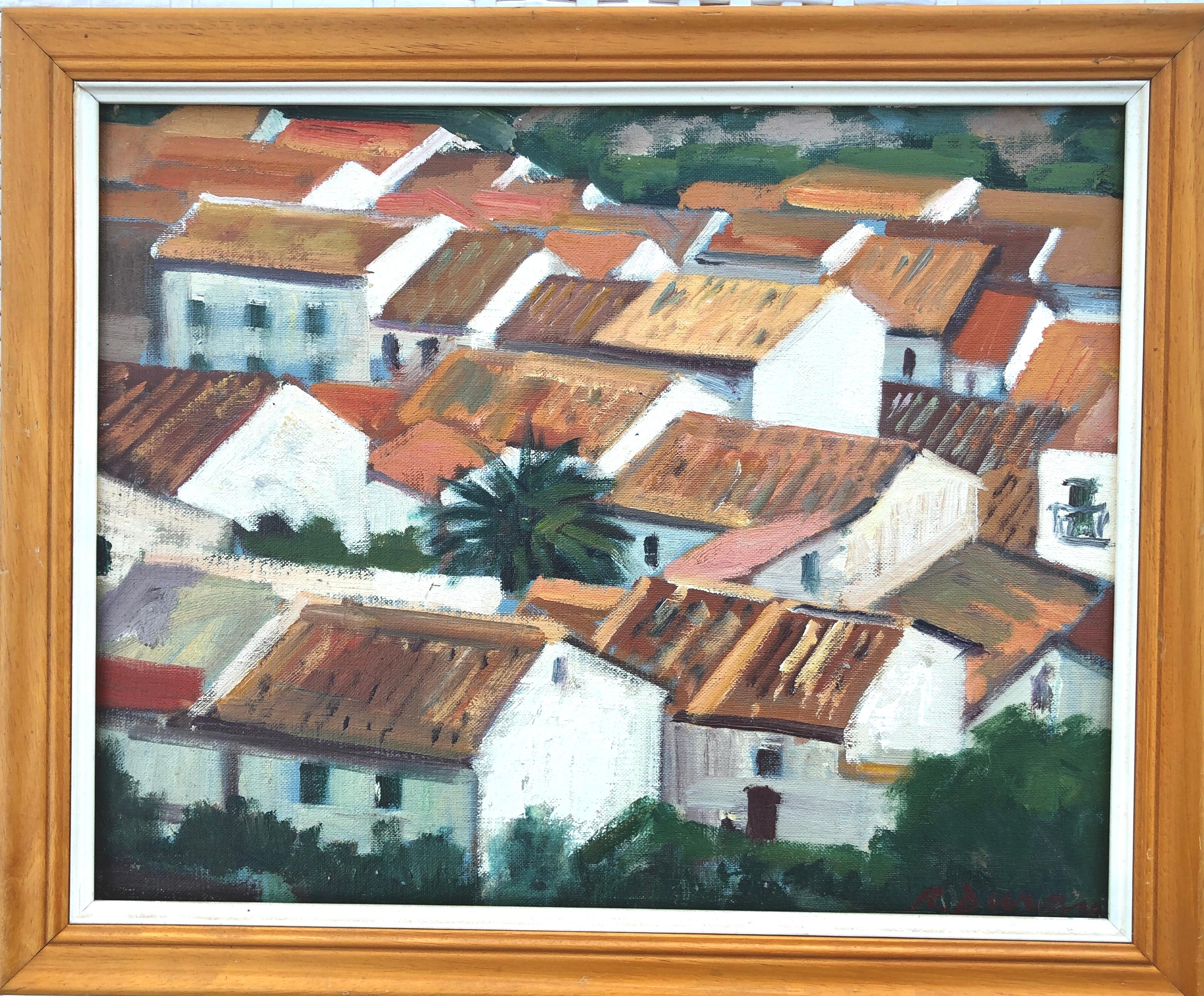 Grazalema Cádiz España óleo paisaje mediterráneo español - Painting de Rafael Duran Benet