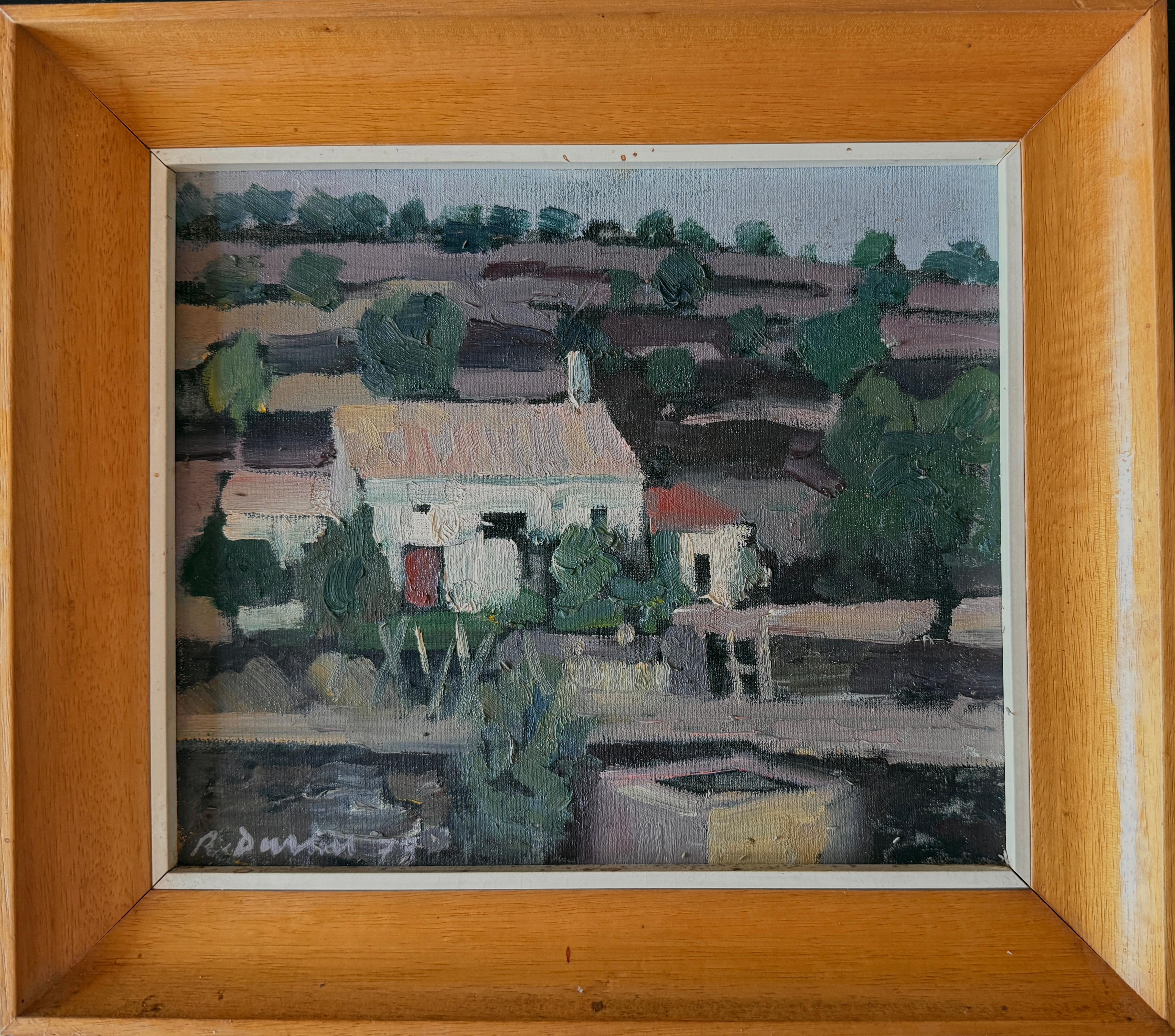 Landschaft mit Bauernhaus Ölgemälde Spanien europäische Kunst – Painting von Rafael Duran Benet
