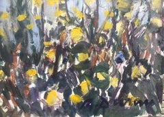 Landscape with flowers Spain oil on cardboard painting spanish