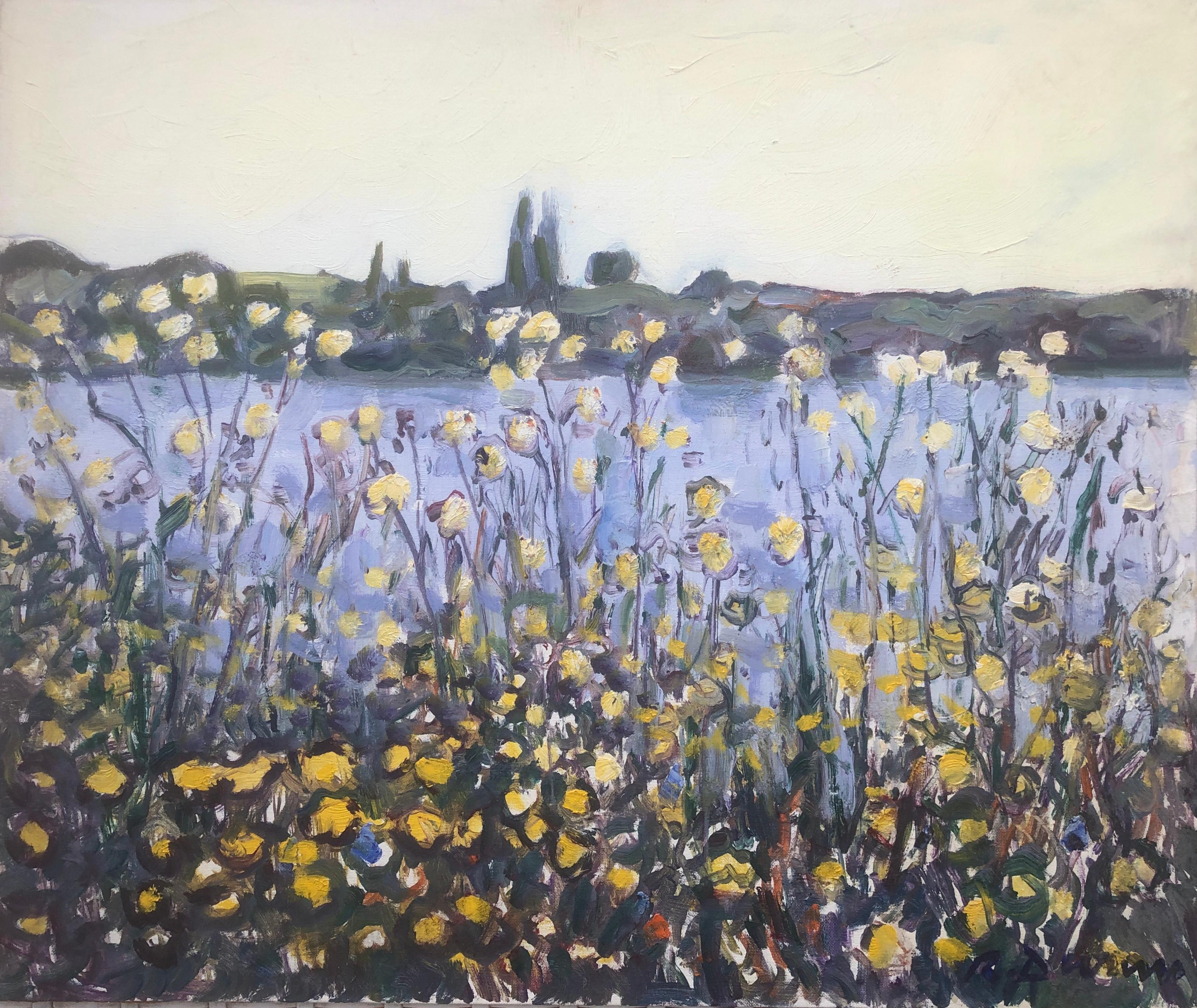 Rafael Duran Benet Landscape Painting – Landschaft mit Blumen Spanien Öl auf Karton Gemälde Spanisch