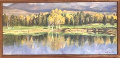 Landscape with lake oil on canvas painting Spain spanish