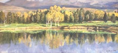 Landscape with lake oil on canvas painting Spain spanish