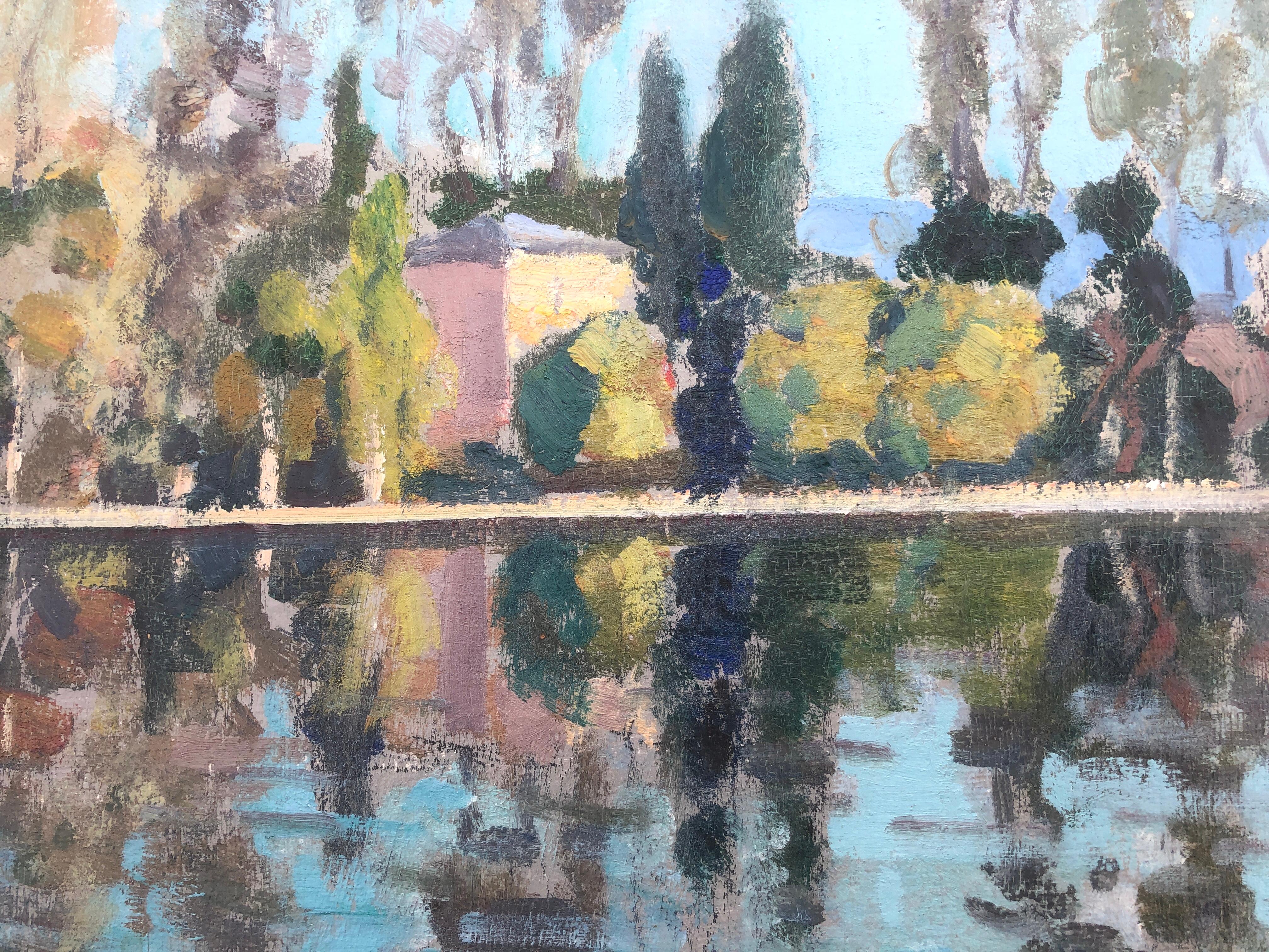 Paysage avec lac Espagne peinture à l'huile paysage marin - Post-impressionnisme Painting par Rafael Duran Benet