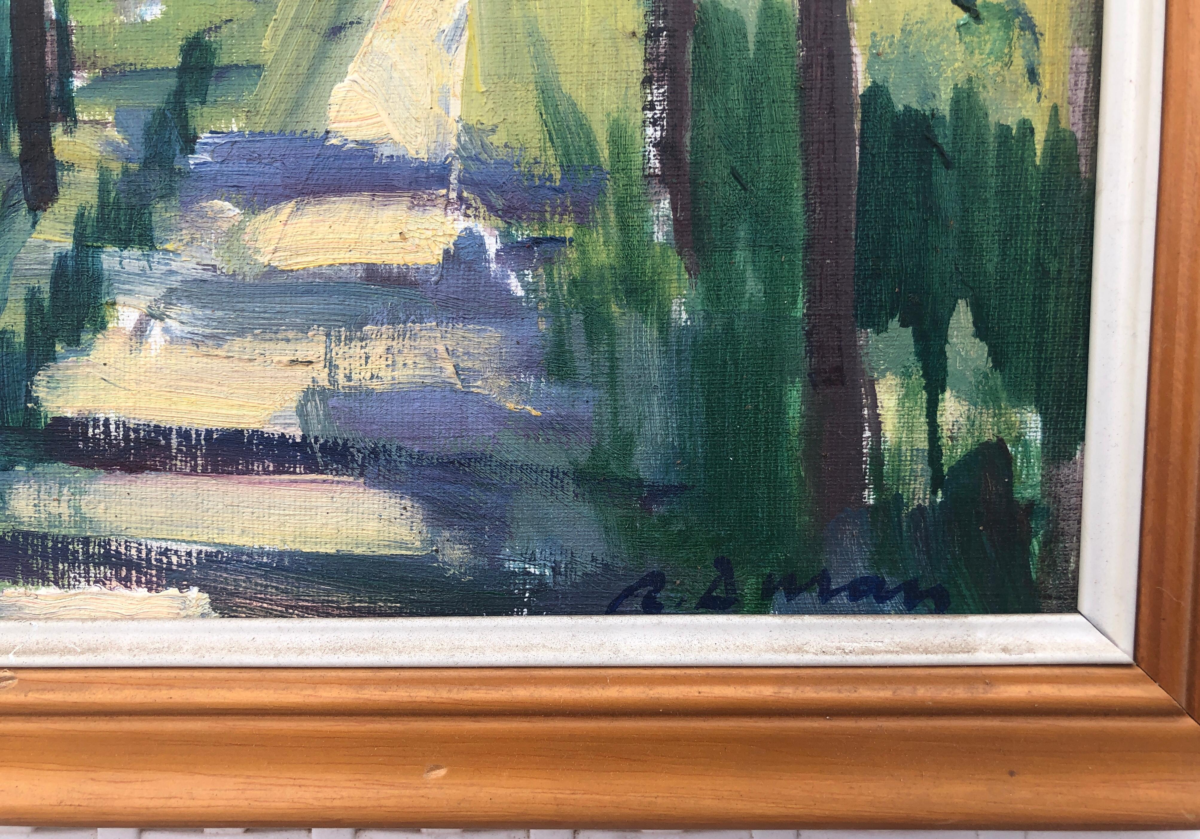 Pittura ad olio di un paesaggio mediterraneo attraverso la luce dei pergolati - Painting Postimpressionismo di Rafael Duran Benet