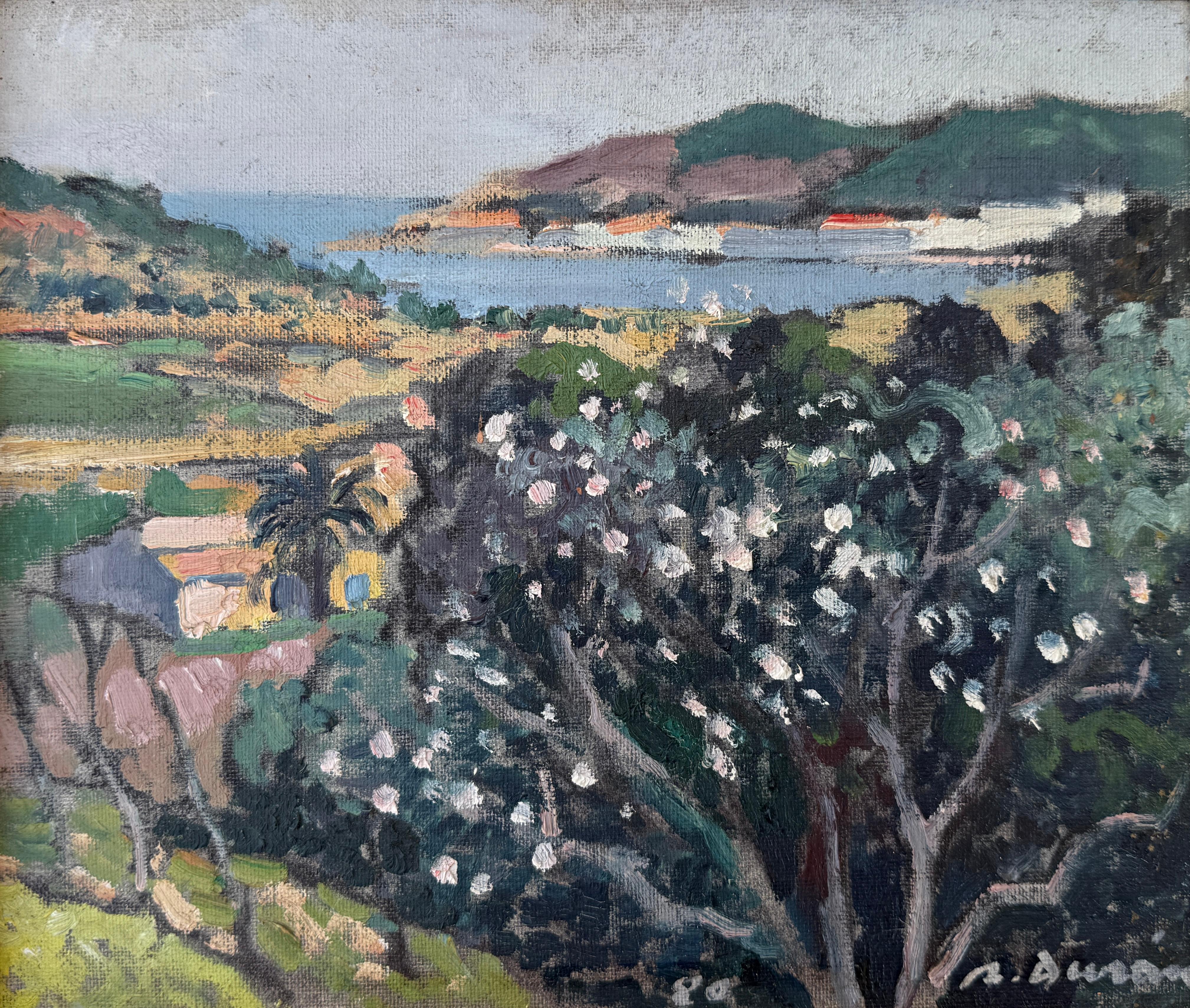 Mediterranean Landscape with Blossoming Trees, Oil on Canvas, 22x27 cm