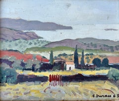 Mediterrane Landschaft mit Bauernhaus und Zypressen Ölgemälde