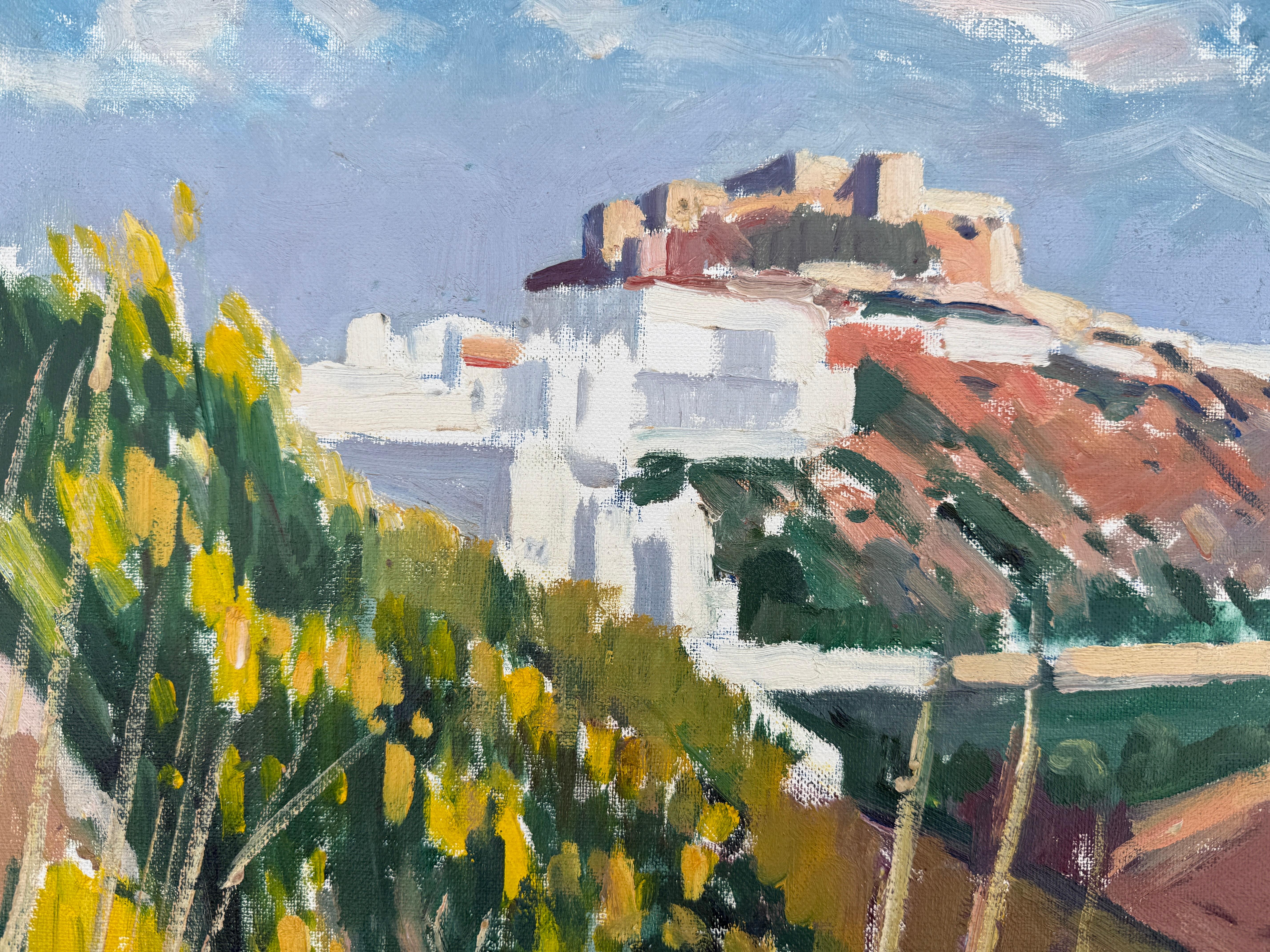 Mediterranes Dorf, Ölgemälde, spanische Landschaft im Angebot 2