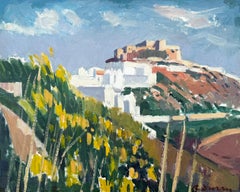 Pueblo Mediterráneo pintura al óleo paisaje español