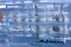 Mid Century Barcelona Harbor Sailboats Mediterranean Impressionist Oil Painting