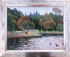 Park mit See, Ölgemälde, europäische Kunst, Meereslandschaft, Stadtlandschaft